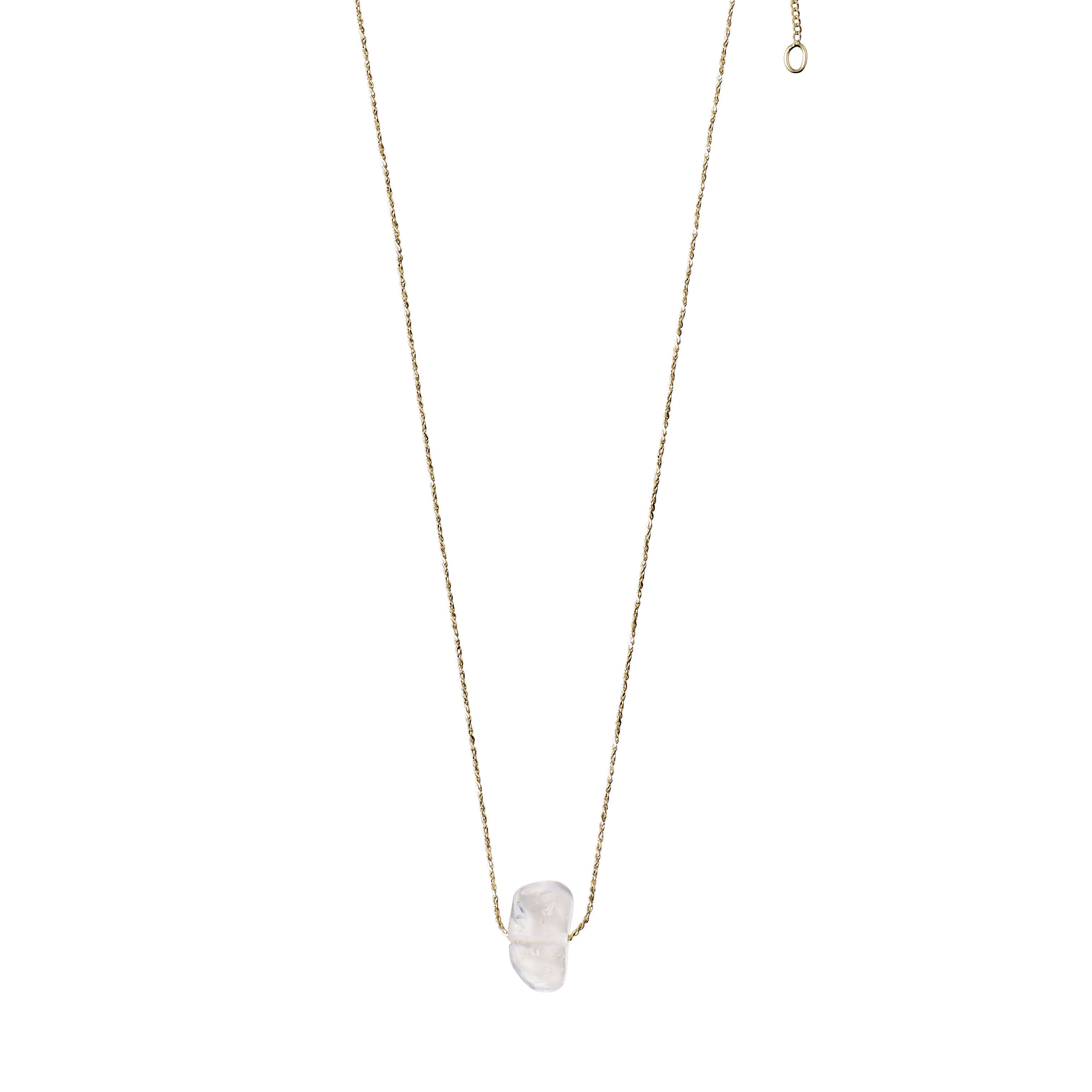 CHAKRA Quartz Crystal necklace gold-plated featuring a raw clear quartz pendant on a 40 cm adjustable gold chain, designed for positivity and balance.