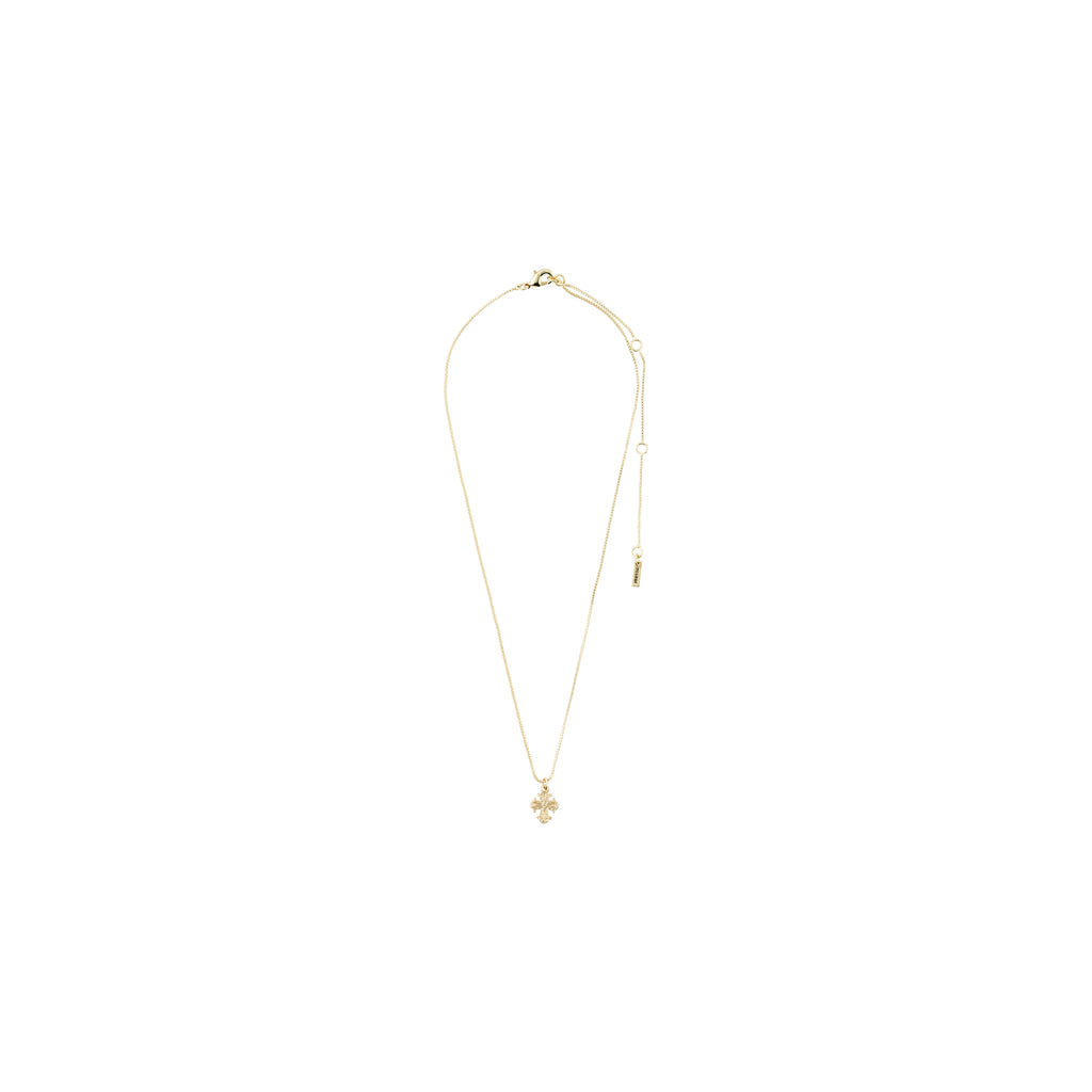 DAGMAR mini pendant necklace gold-plated; features a delicate gold-plated chain with a mini Dagmar Cross, symbolizing Danish heritage and elegance.