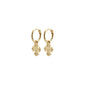 DAGMAR huggie hoop earrings, gold-plated, featuring mini Dagmar Crosses, crafted from 99% recycled material for a modern, elegant style.