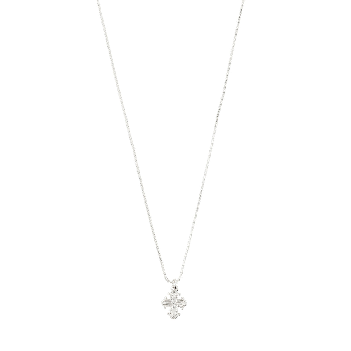 DAGMAR mini pendant necklace, silver-plated, featuring a reimagined Dagmar Cross on a fine box chain, inspired by Danish heritage.
