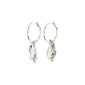 Silver-plated BREEZE hoops by Pilgrim featuring conch shell pendants and click clasps, ideal for beach-inspired looks. Crafted from 99% recycled materials.