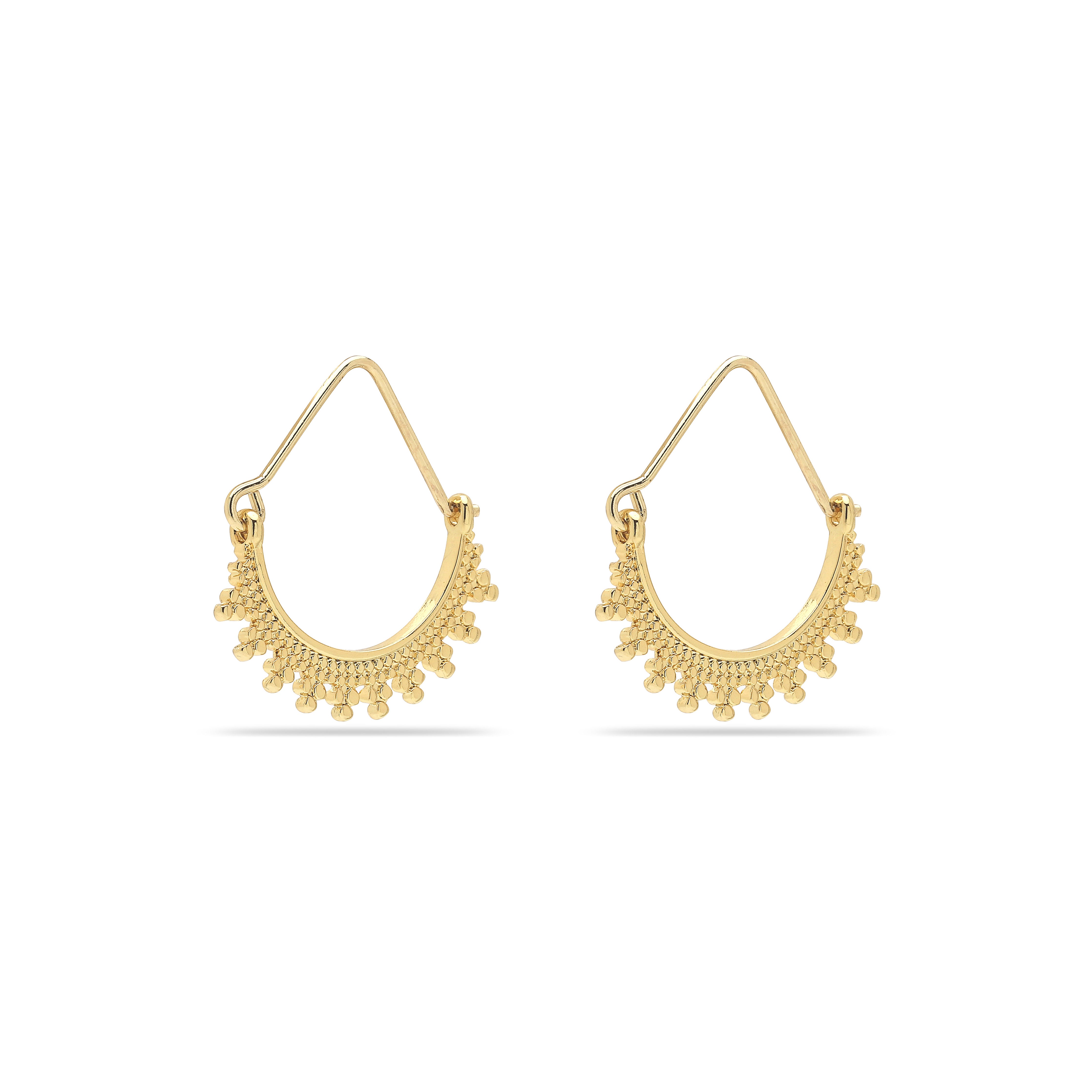 KIKU half hoop earrings, gold-plated, with Asian-inspired patterns and embellished half-rings, offering a bohemian touch to your style.
