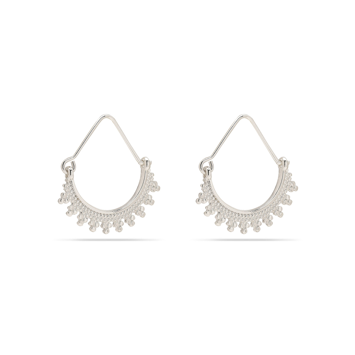KIKU half hoop earrings, silver-plated, featuring Asian-inspired beaded design, elegantly hanging from hooks, adding a bohemian touch to your style.