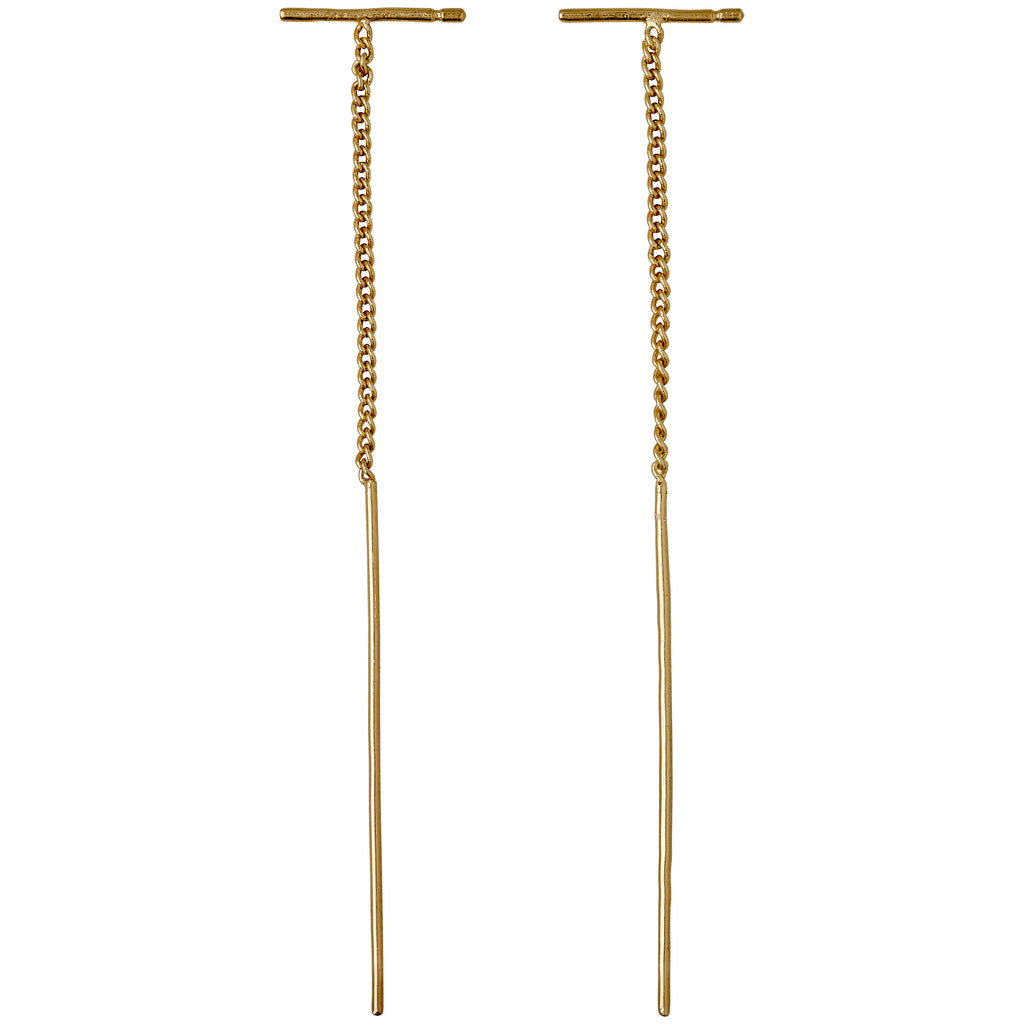 BRIELLE earrings gold-plated feature minimalist transverse bars and delicate chains, offering versatile style for a sophisticated and personal expression.