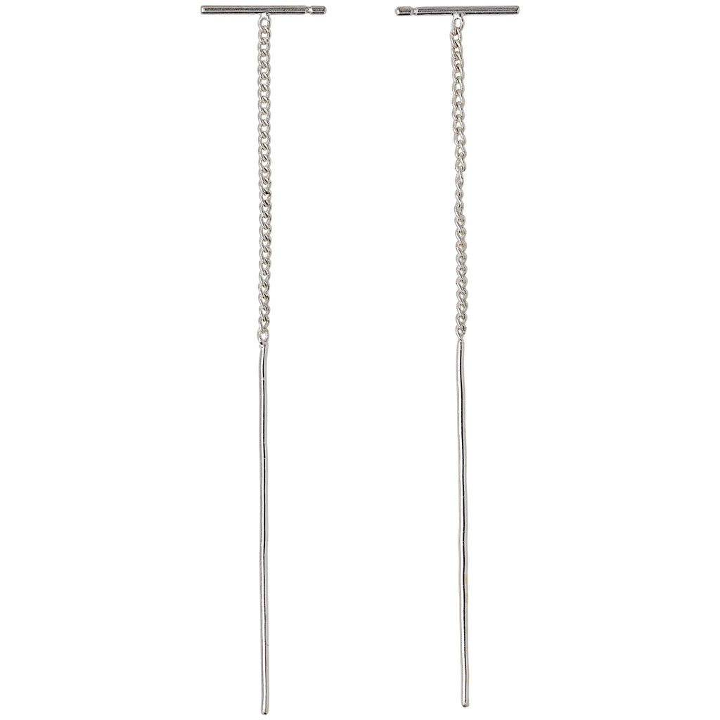 BRIELLE earrings silver-plated: Long silver chain earrings with a minimalist transverse bar, offering versatile style and lightness for a trendy, personal expression.