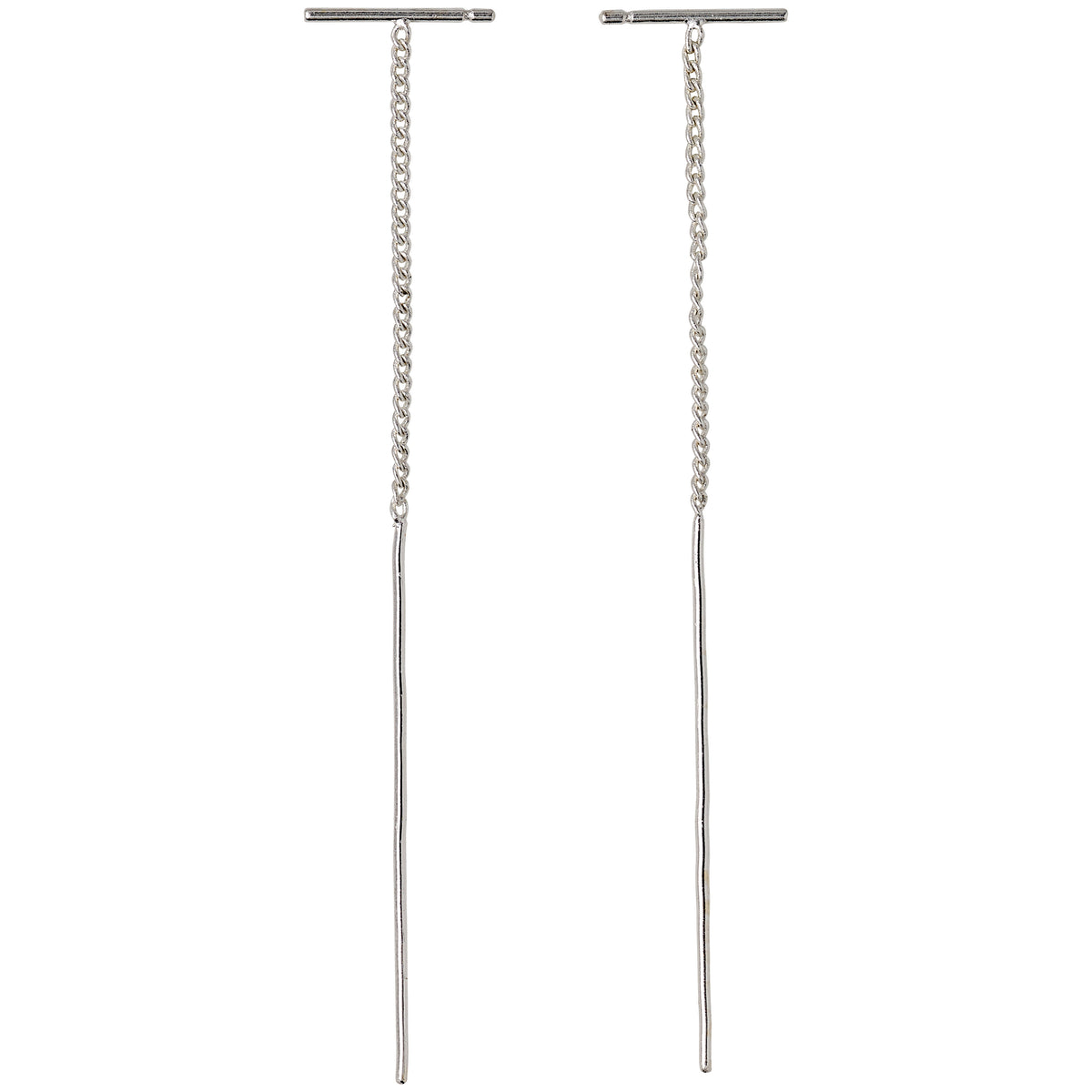 BRIELLE earrings silver-plated: Long silver chain earrings with a minimalist transverse bar, offering versatile style and lightness for a trendy, personal expression.