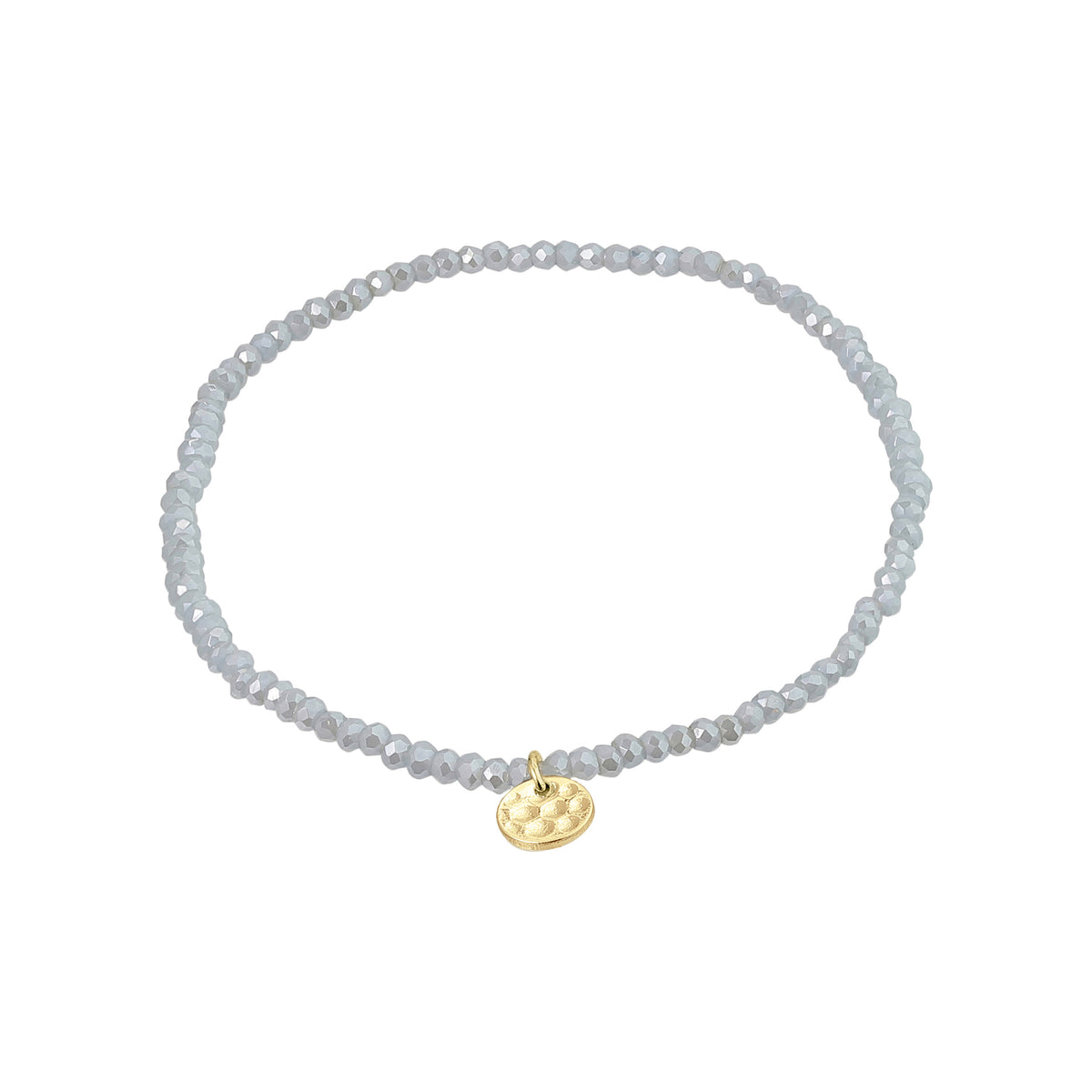 INDIE bracelet blue, gold-plated: a beaded bracelet featuring faceted glass beads and a discreet gold-plated Pilgrim logo charm, strung on durable Lycra elastic for versatile wear.