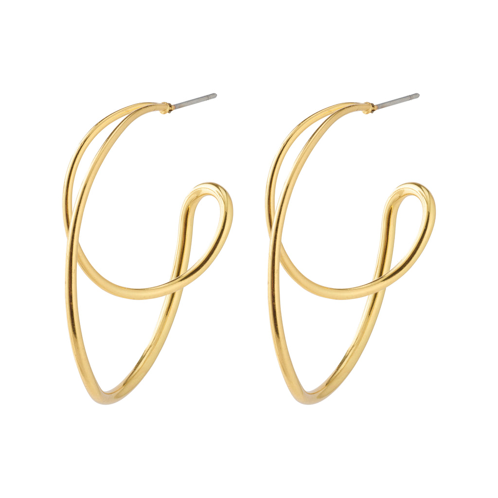 MILLER graphic statement earrings gold-plated, featuring abstract swirl design with slender wire, embodying Pilgrim's blend of timeless elegance and modern individuality.