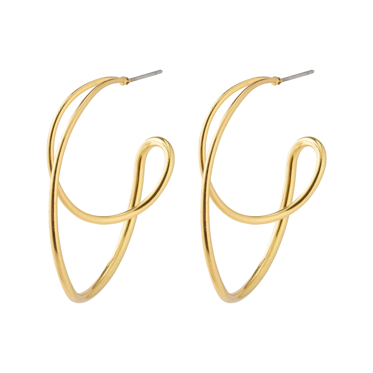 MILLER graphic statement earrings gold-plated, featuring abstract swirl design with slender wire, embodying Pilgrim's blend of timeless elegance and modern individuality.