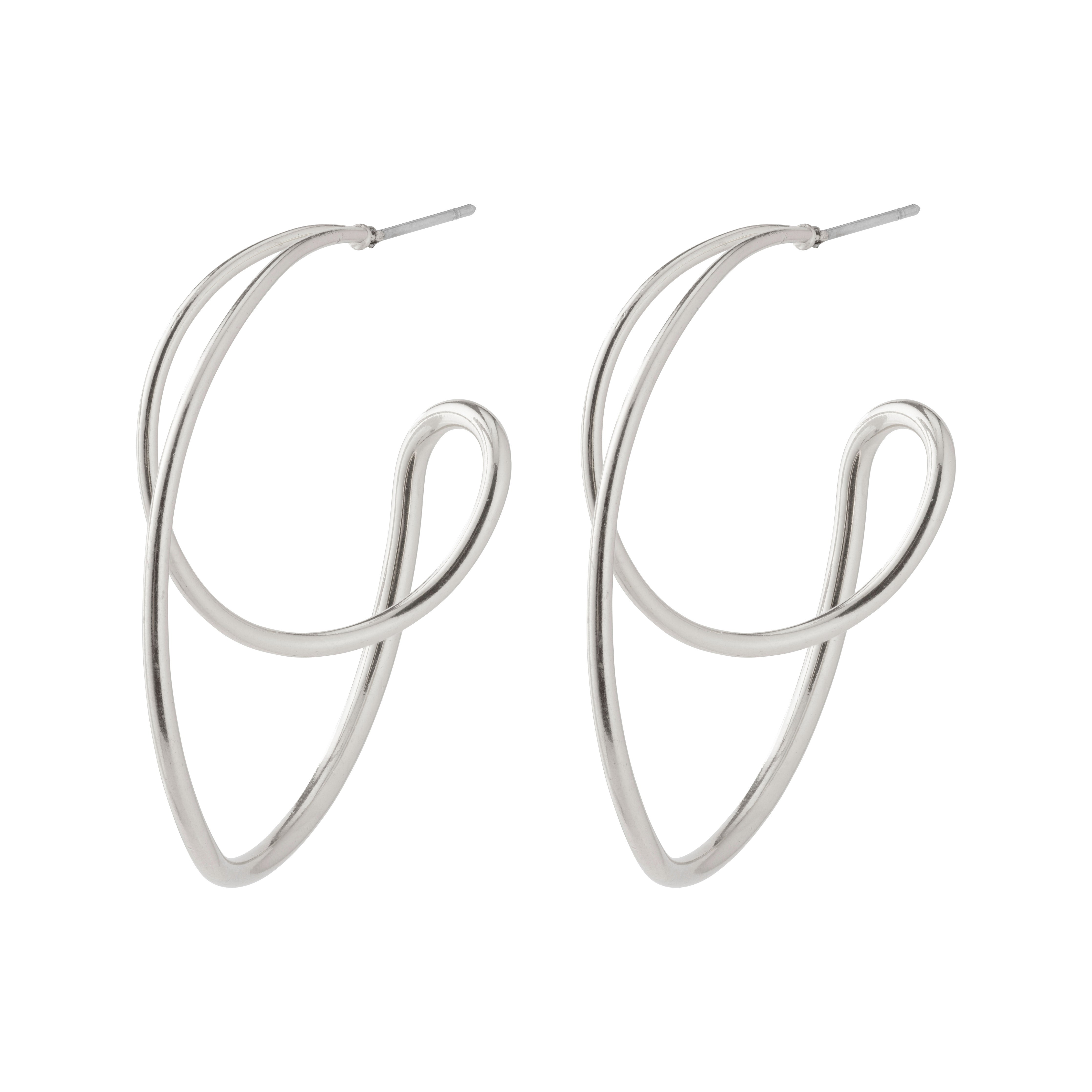 MILLER graphic statement earrings silver-plated featuring elegant, abstract S shapes, crafted from shiny metal wire for a feminine, classy touch.