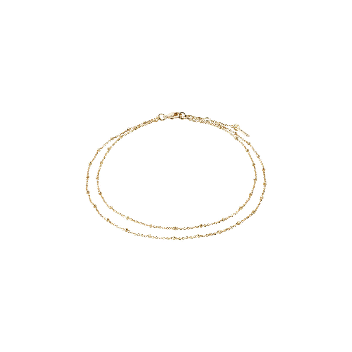 ELKA ankle chain 2-in-1 gold-plated, featuring two delicate chains with round pendants, perfect for adding elegance and shine to summer outfits.