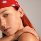 MARINE hoop and crystal earrings 3-in-1 set gold-plated, showcased on a red-haired woman with a bandana, highlighting the stylish, gold-plated design and Preciosa crystals.
