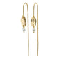 EMILIE chain earrings, gold-plated, featuring delicate chains and an irregular nature-inspired pendant with fine pearl detail, embodying Pilgrim's style and elegance.