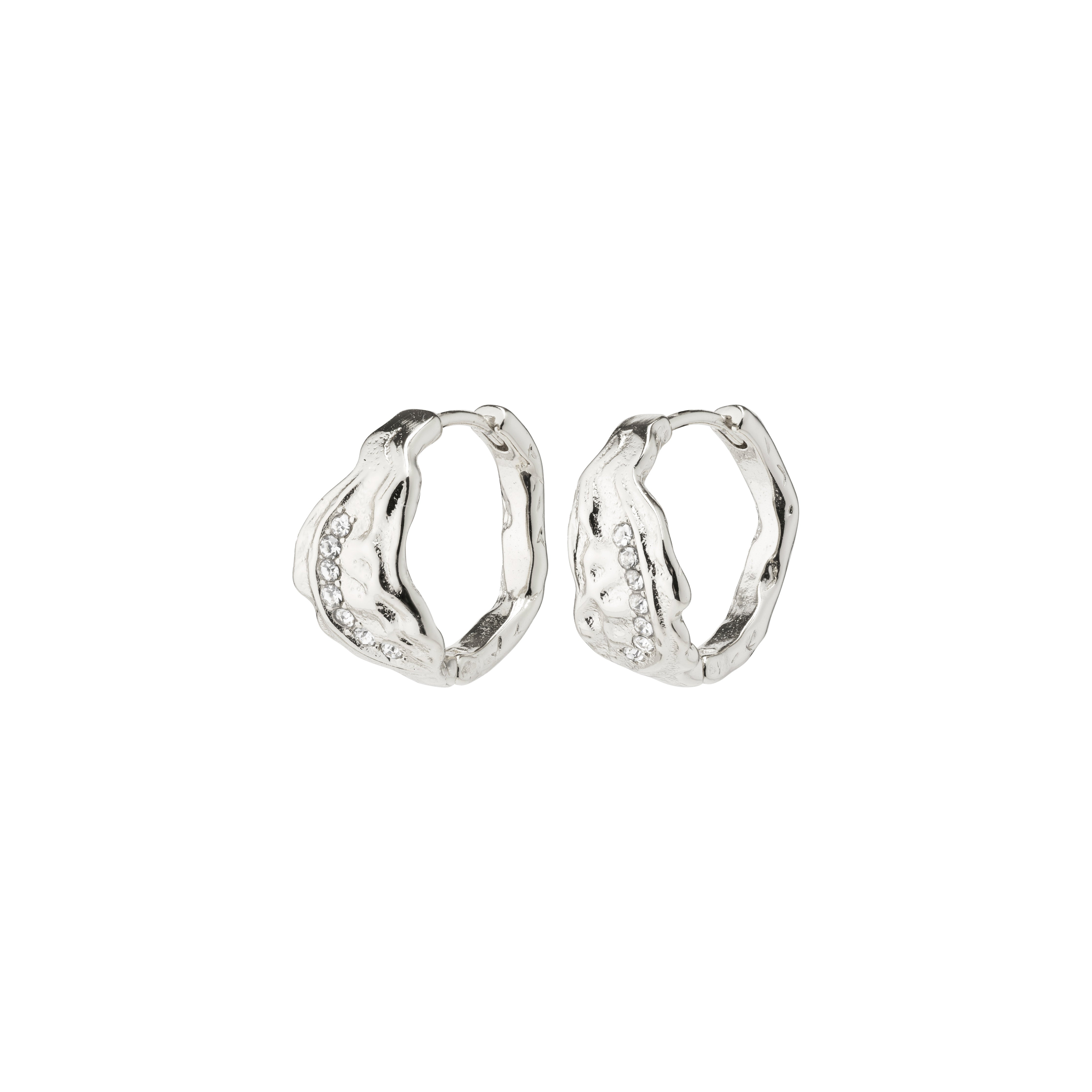 PIA organic shape crystal hoop earrings, silver-plated, featuring a minimalistic design with Preciosa crystals for a handcrafted, nature-inspired look.