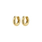 AICA chunky huggie hoop earrings, gold-plated, featuring a minimalist, shiny design with a click lock, made from 99% recycled materials. Perfect for everyday wear.