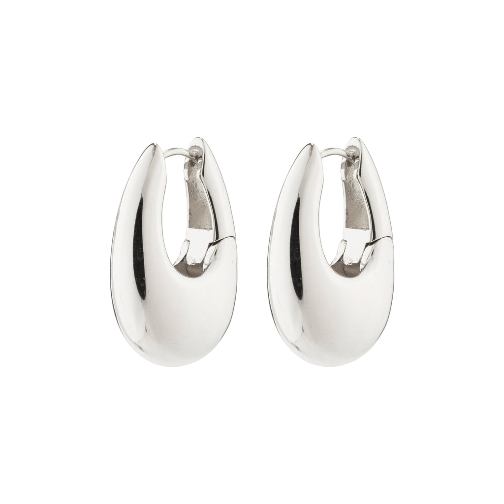 AUTUMN chunky retro hoop earrings, silver-plated with teardrop design, robust and stylish for a vintage-inspired look. Perfect for adding character to any outfit.