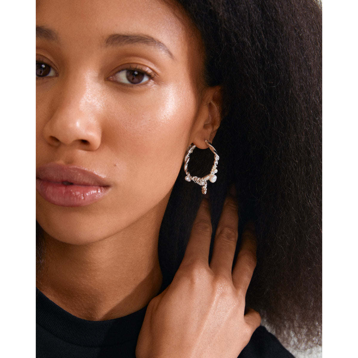 ANA perler & krystal hoops sølvbelagt