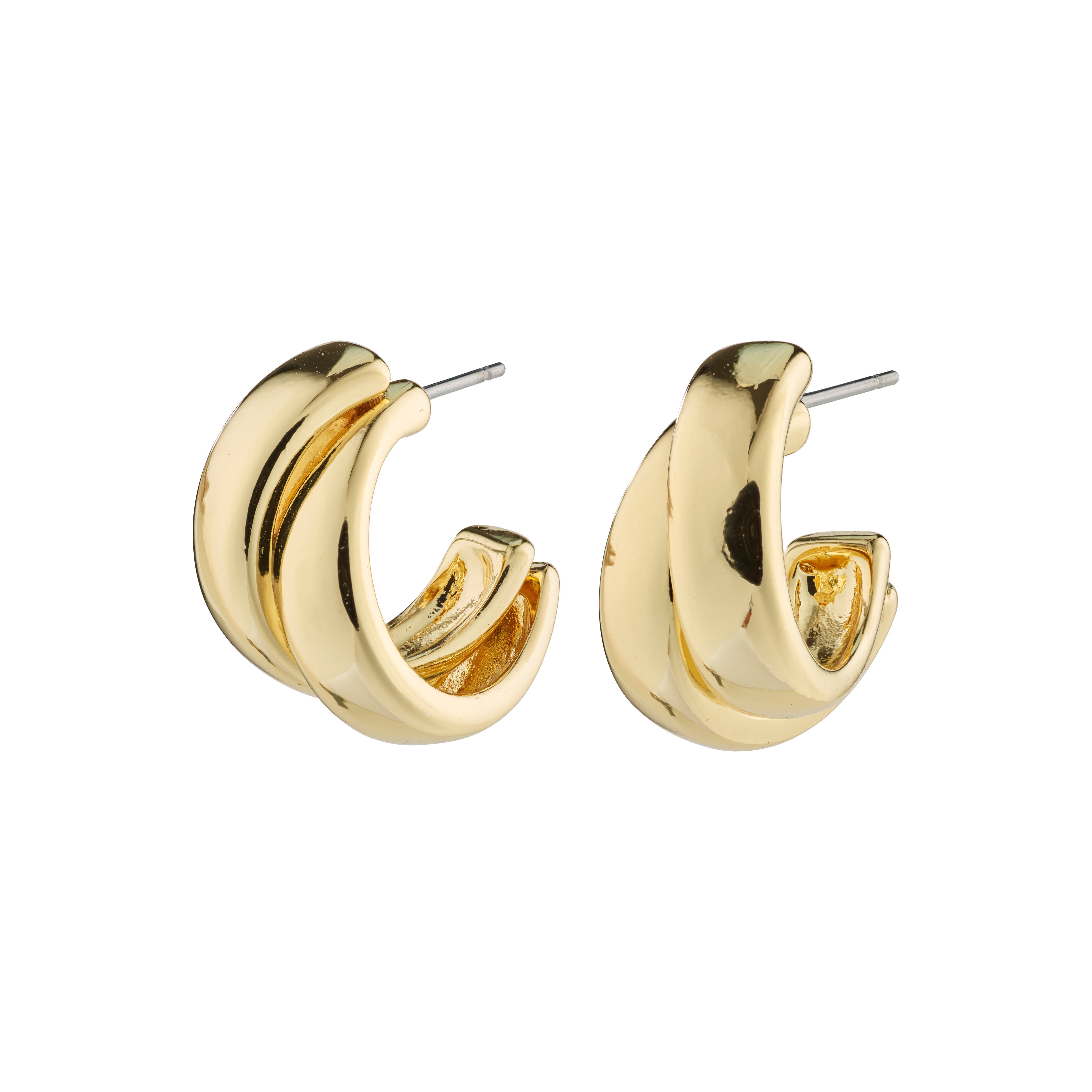 Gold-plated ORIT earrings from Pilgrim, featuring a chunky, curved silhouette and wide design, perfect for enhancing a chic, trendy outfit.