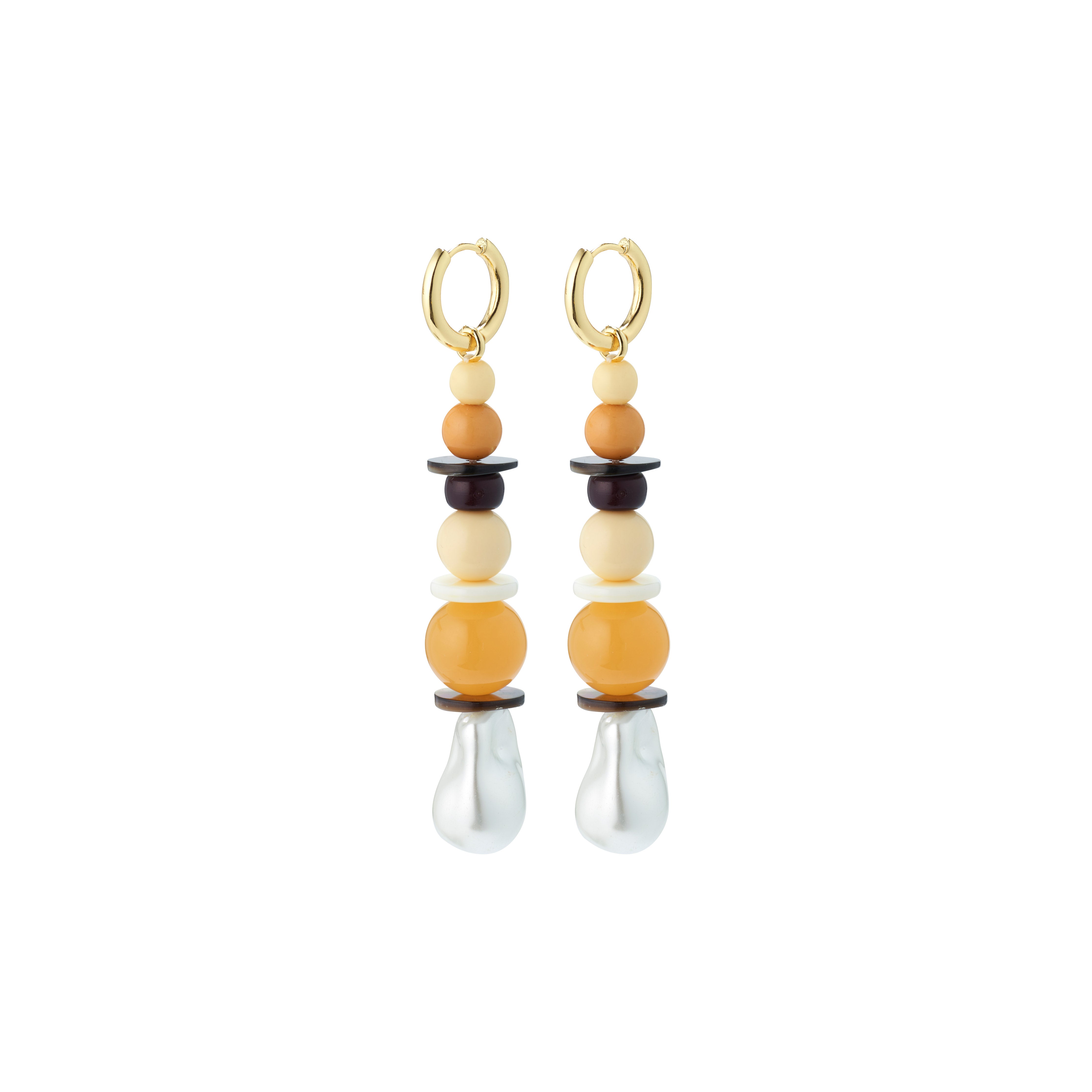 NAILA earrings, multi-coloured beads on gold-plated hoops, featuring an easy click clasp for effortless style. Perfect for elevating any summer outfit with a trendy touch.