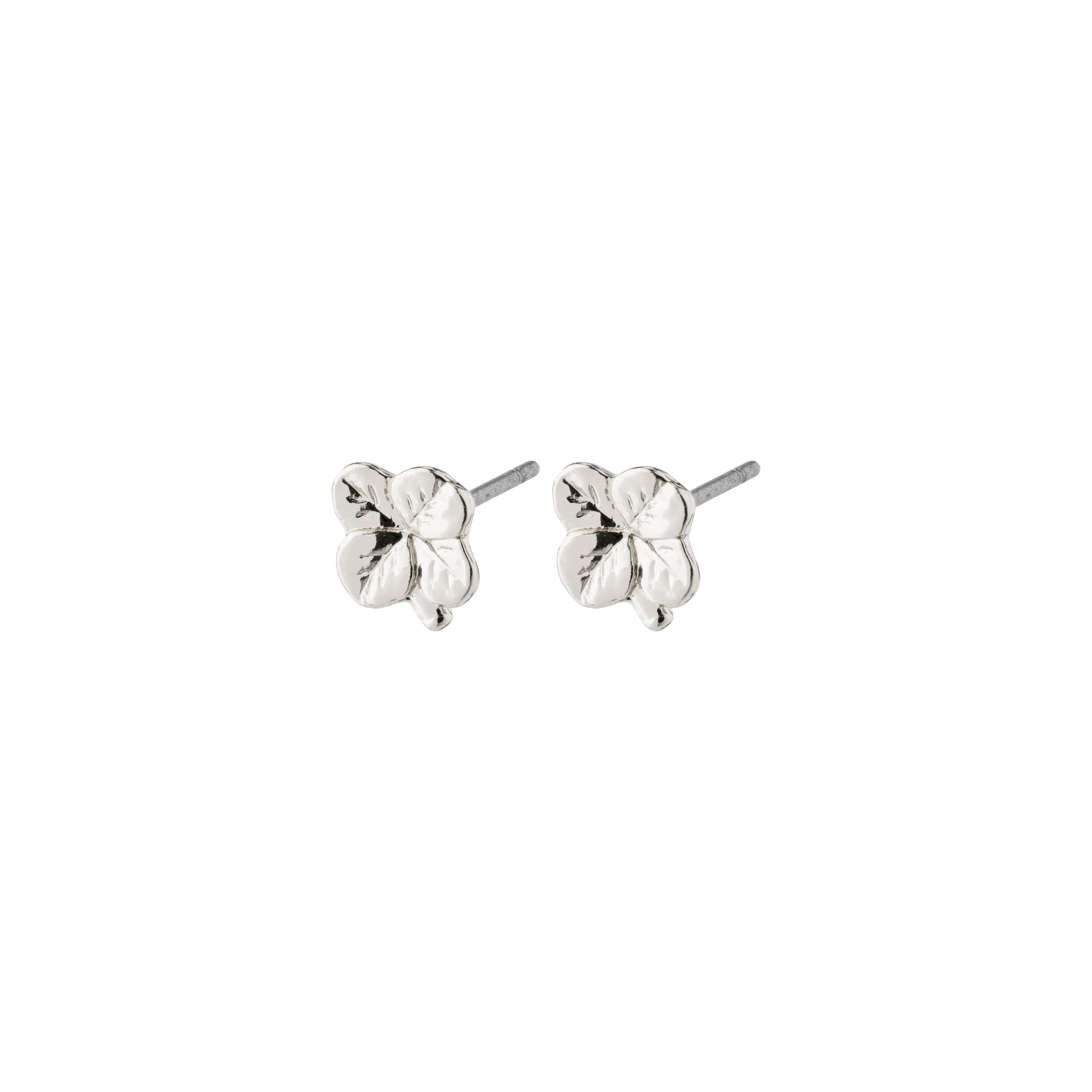 OCTAVIA clover earrings, silver-plated, feature a four-leaf clover design, symbolizing luck. Ideal for everyday wear, crafted from 85% recycled materials.
