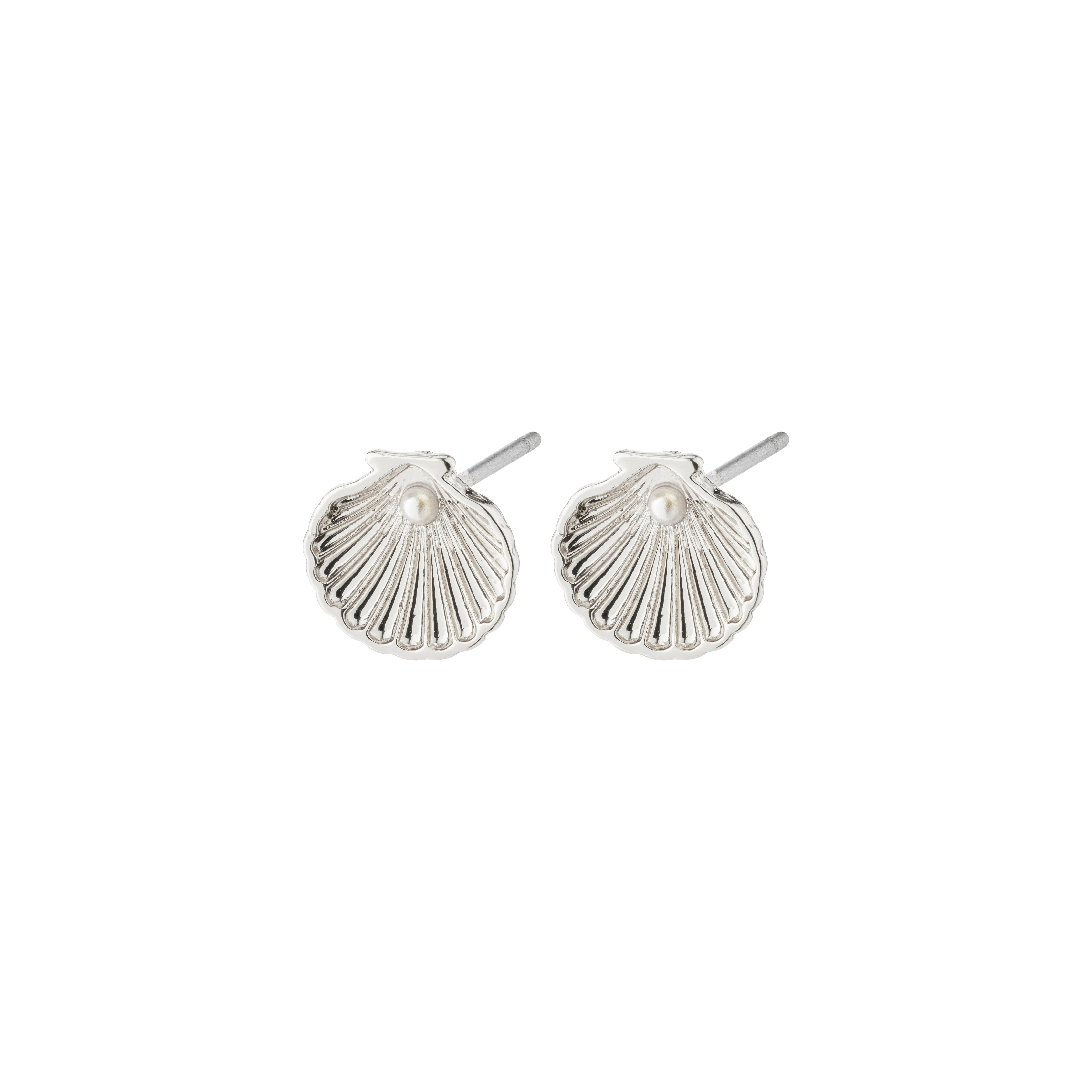 OPAL seashell earrings, silver-plated with a pearl detail, showcasing a unique seashell design. Perfect for a curated ear look or standalone summer style.