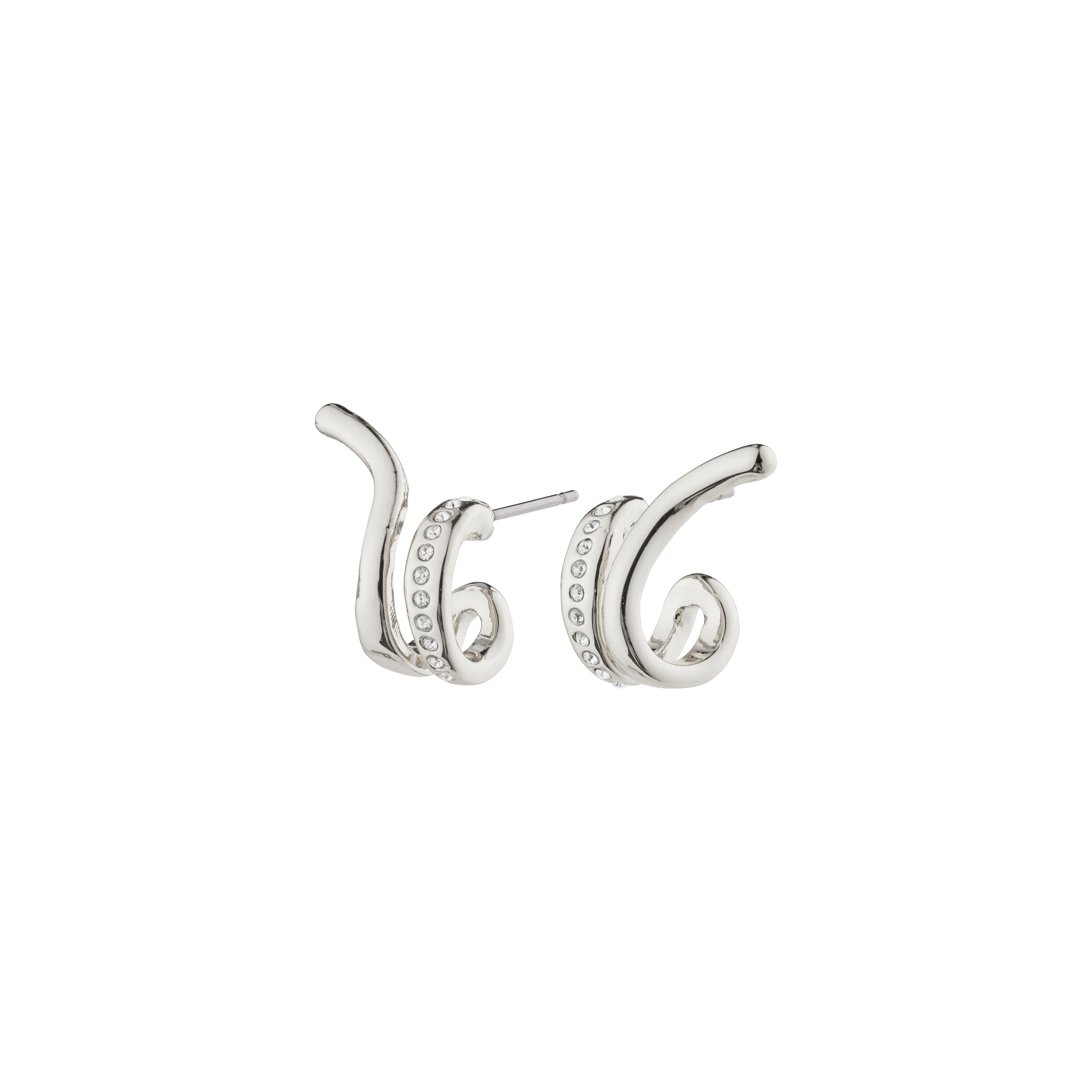 NADINE earrings, silver-plated, feature huggie hoops with a unique ear crawler effect and Preciosa crystals, offering a sophisticated look by Pilgrim.