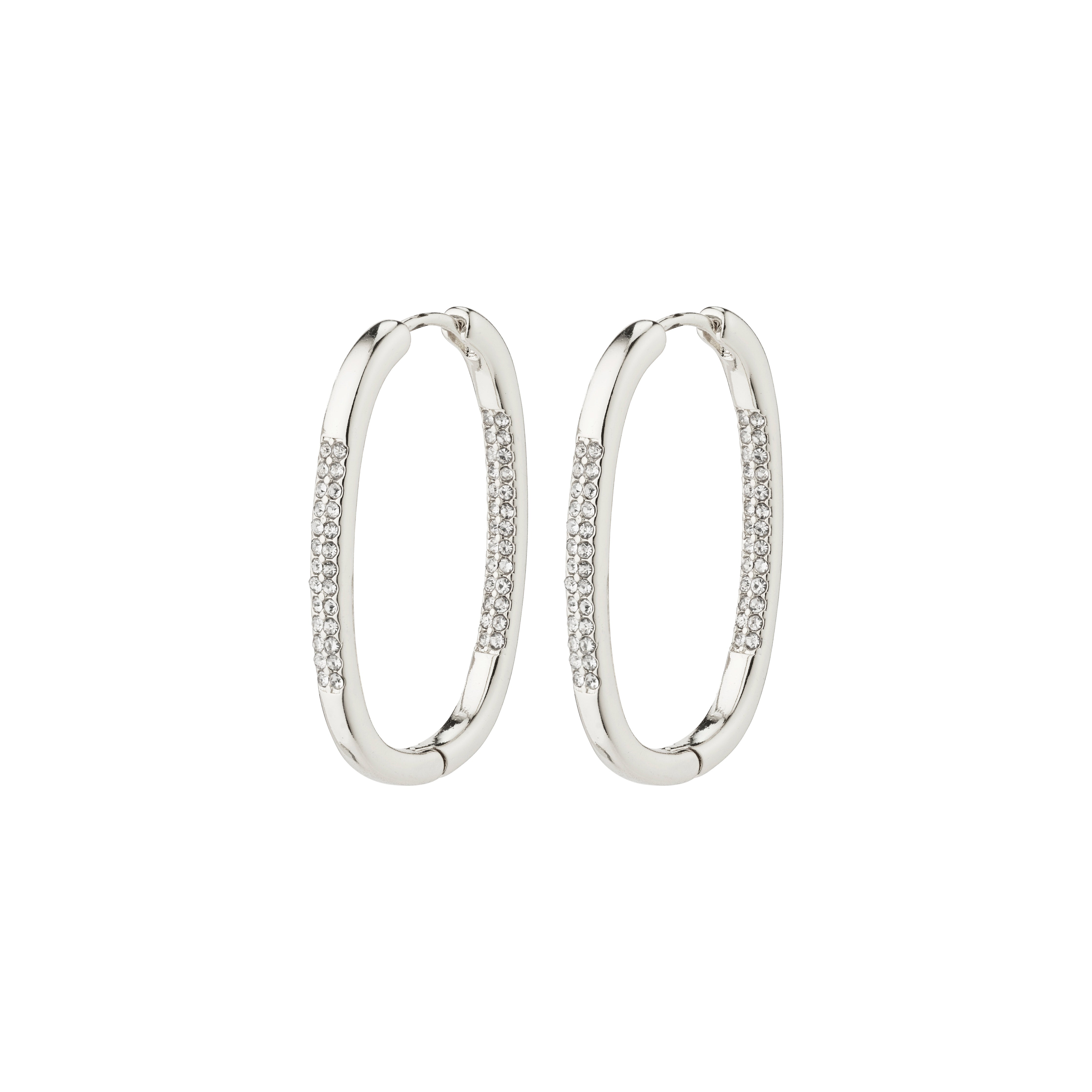 STAR hoops silver-plated earrings with a shiny finish, adorned with Preciosa crystals, featuring an easy click clasp design for stylish and eco-friendly wear.