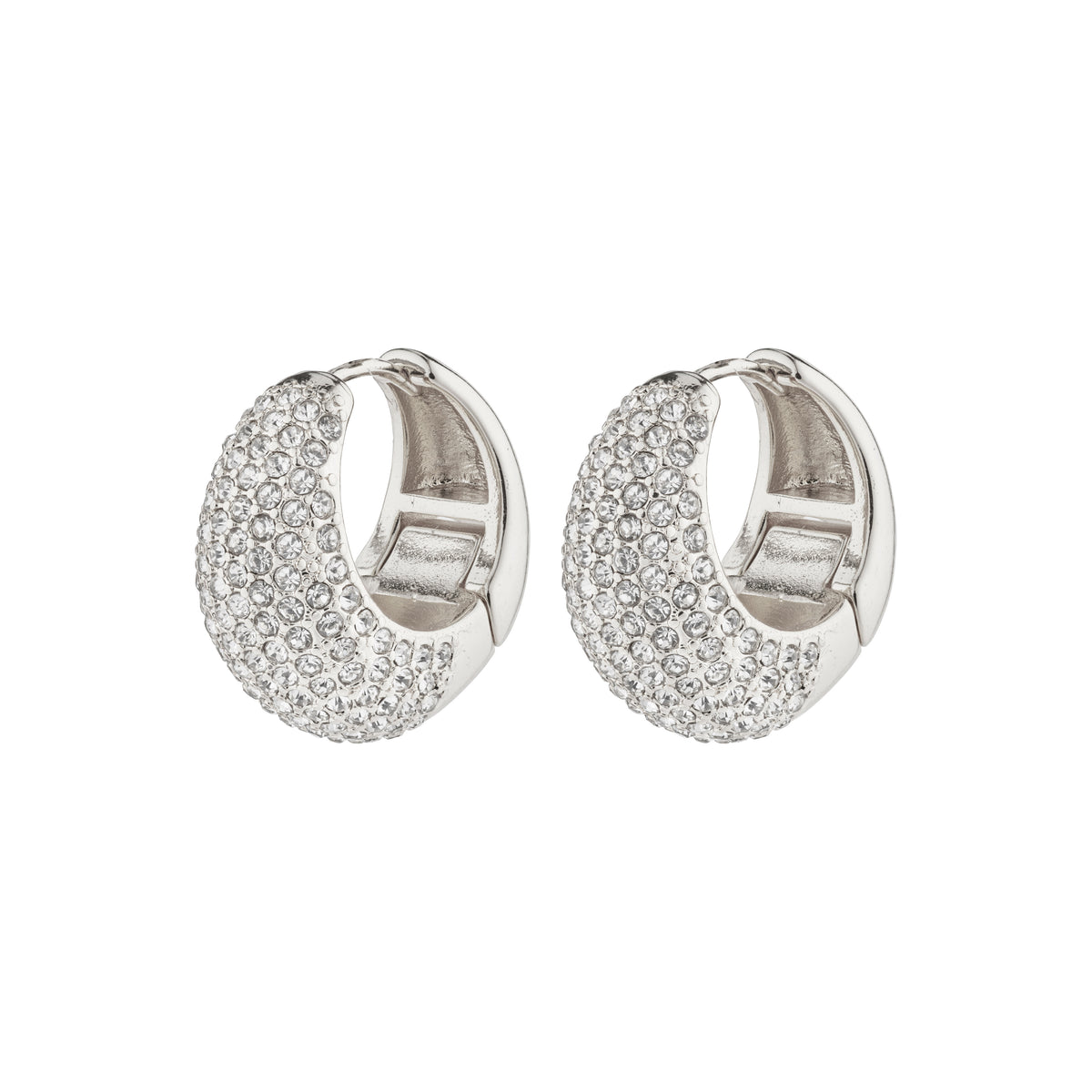 NAOMI crystal hoops silver-plated, featuring wide silver earrings with sparkling Preciosa crystals, crafted from 96% recycled materials for an eco-friendly, elegant style.
