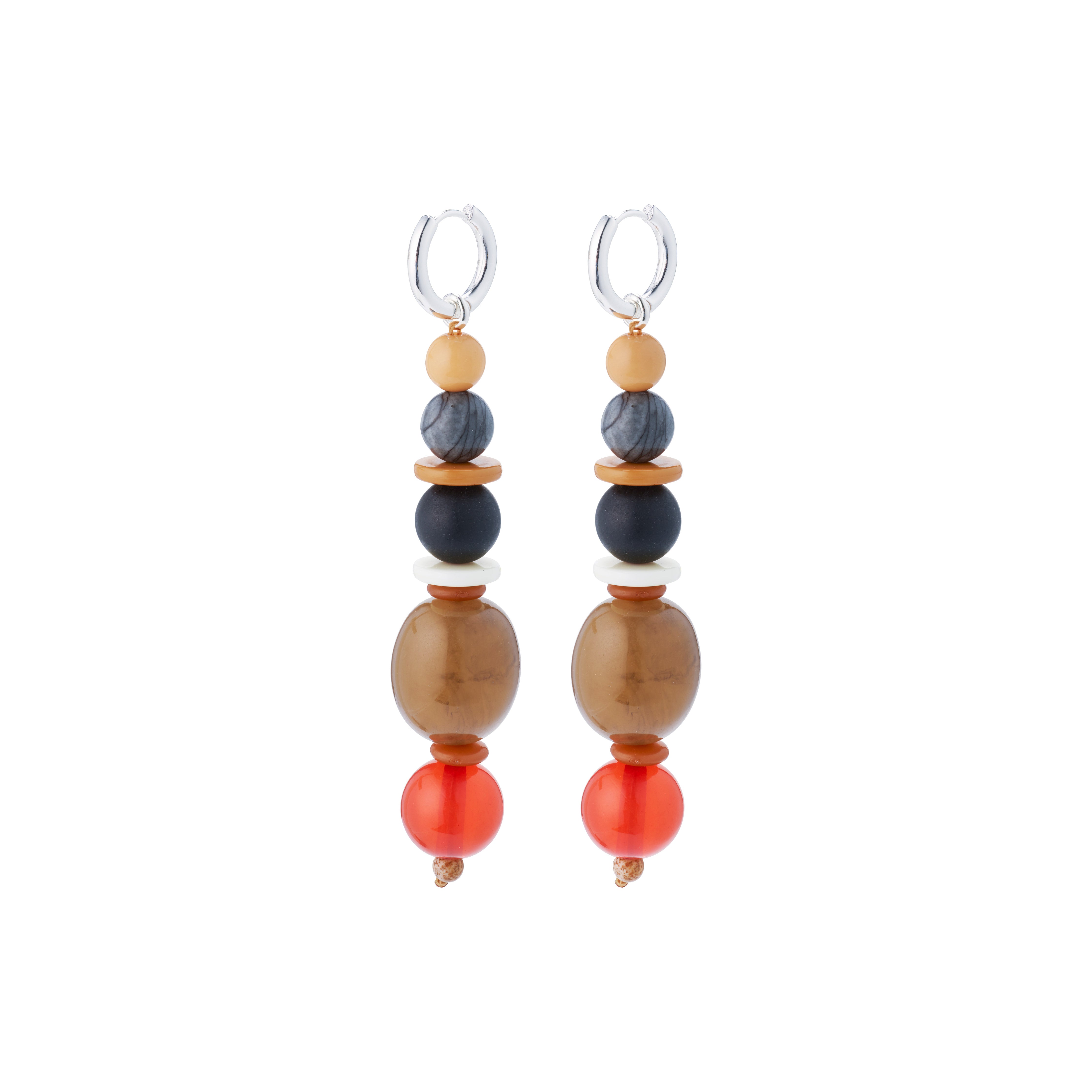NAILA earrings: silver-plated hoops with colorful beads, featuring an easy click clasp for effortless wear, perfect for adding a statement to any outfit.