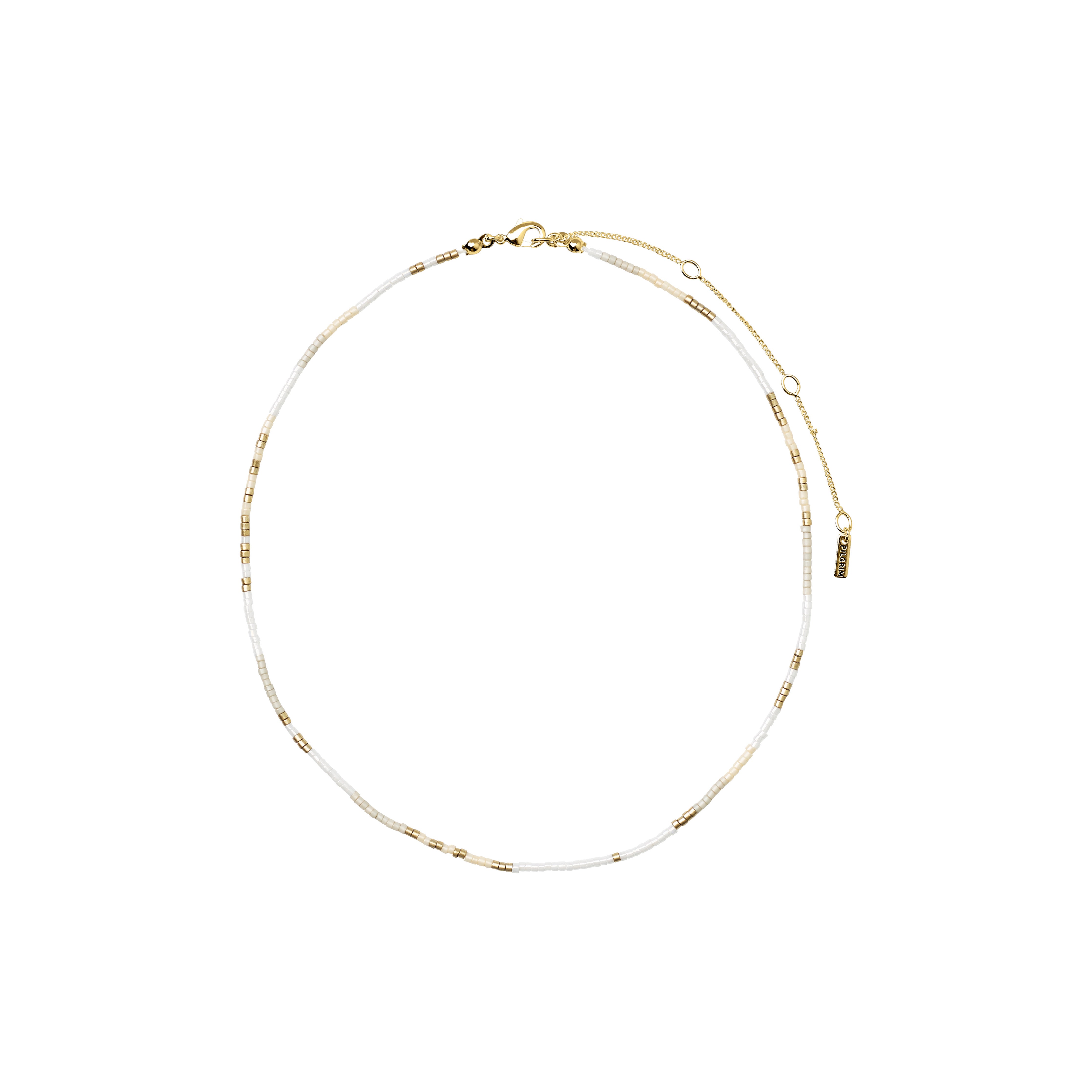 ALISON necklace with gold-plated chain, featuring white and grey glass beads for a boho-inspired, layered look. Perfect for a relaxed, festival style.
