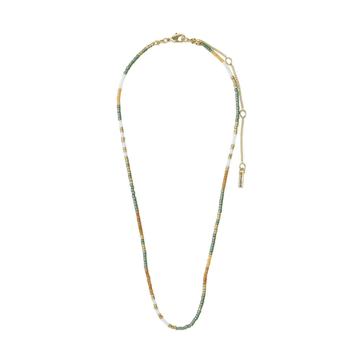 ALISON necklace brown, gold-plated with taupe and grey glass beads, designed for a relaxed, layered style. Perfect for achieving a boho-inspired, effortless summer look.
