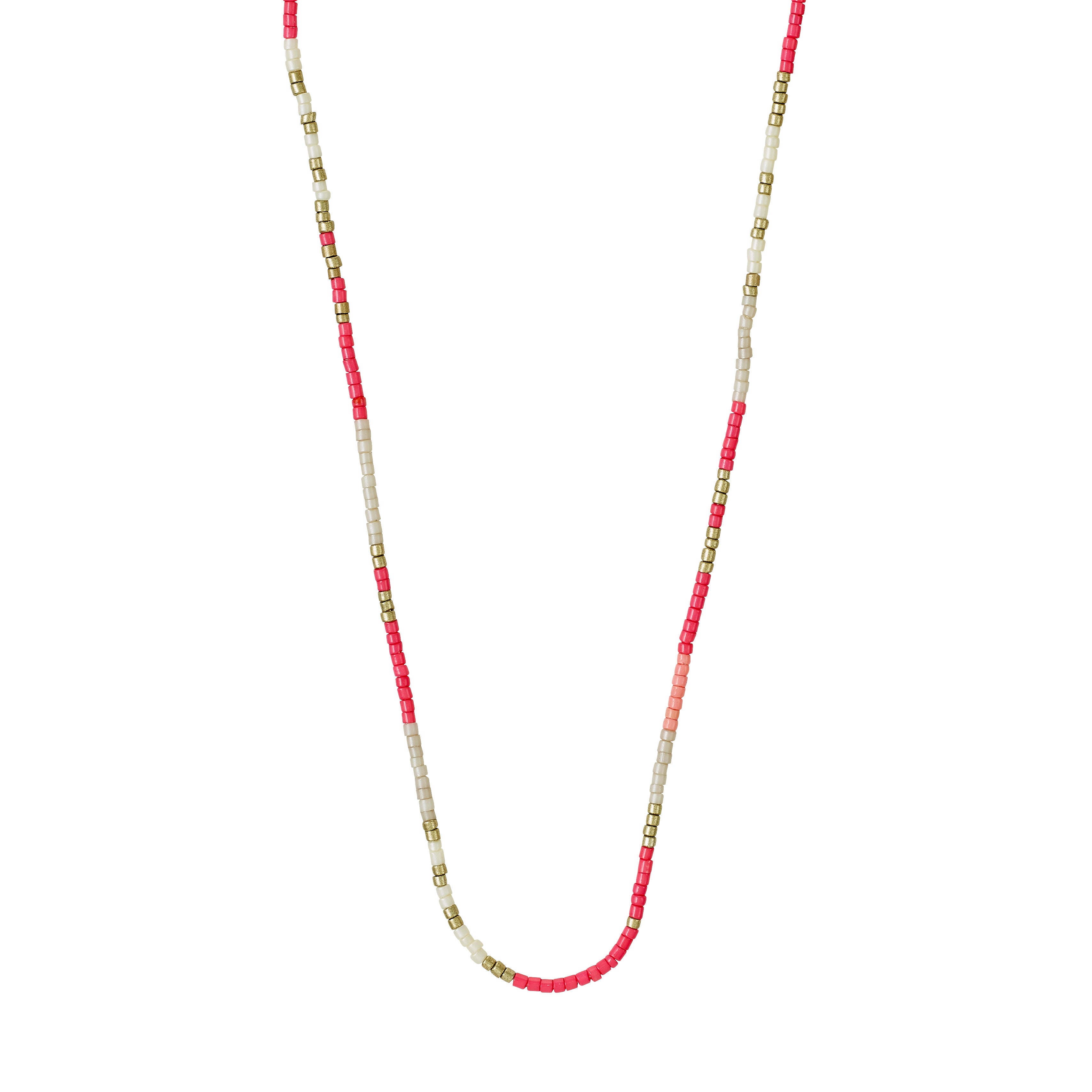 ALISON necklace pink, gold-plated, featuring red and white beads, offers a boho-inspired, layered look with a 36 cm chain and 9 cm extension.