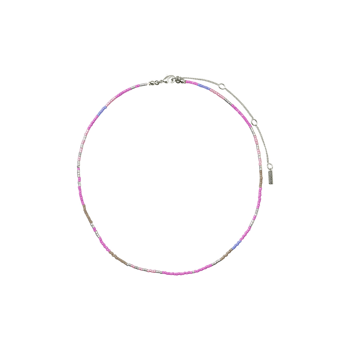 ALISON necklace purple, silver-plated with colorful glass beads, showcasing a boho-inspired, layered style. Perfect for a relaxed, festival-ready look.