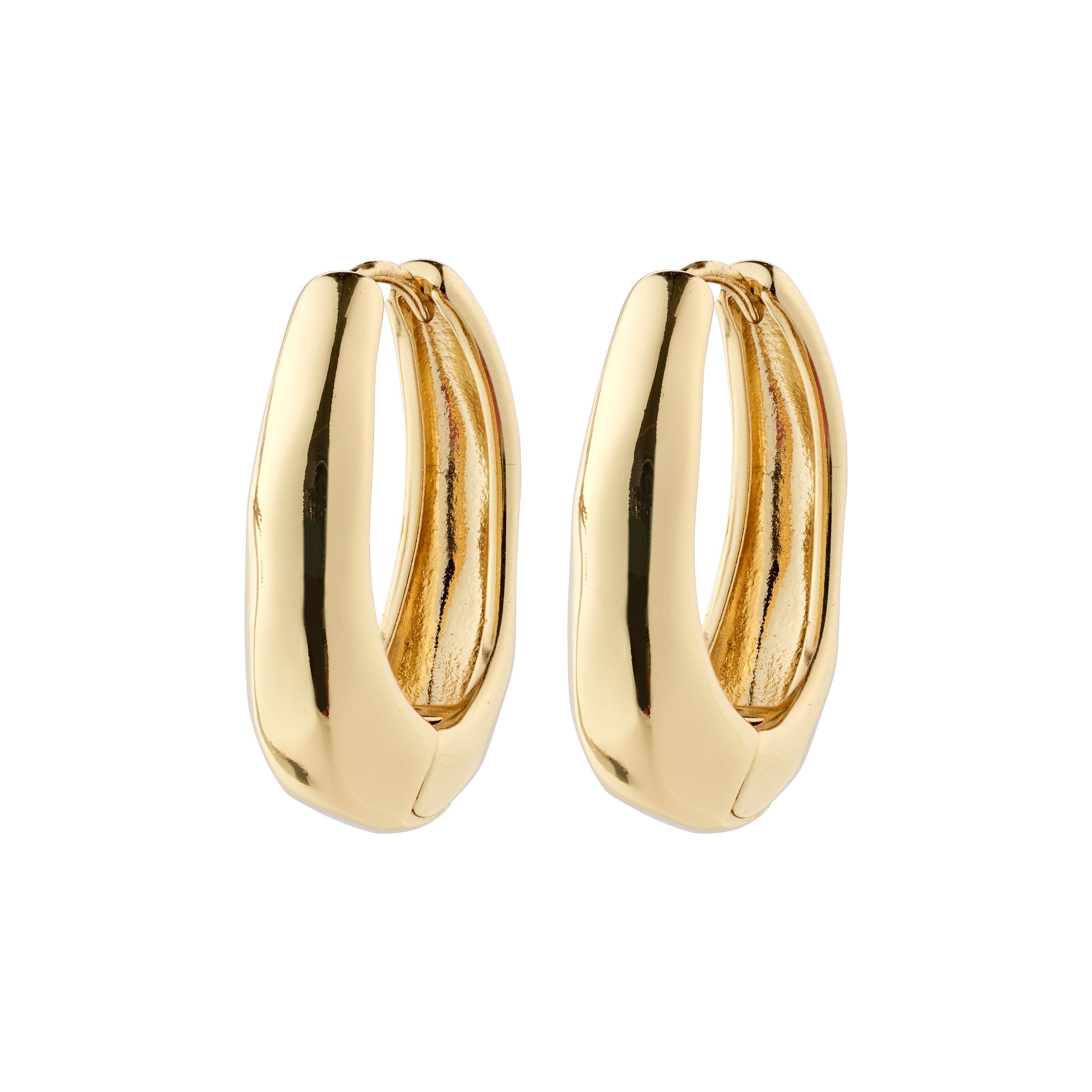 ASHER earrings, gold-plated chunky hoops with an oval design and click clasp, crafted from 99% recycled materials for a stylish and sustainable accessory.