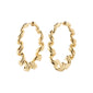Gold-plated LARISA earrings with a twisted design, featuring a click clasp. Crafted by Pilgrim, these hoops exude boho-inspired elegance and are made from 99% recycled materials.