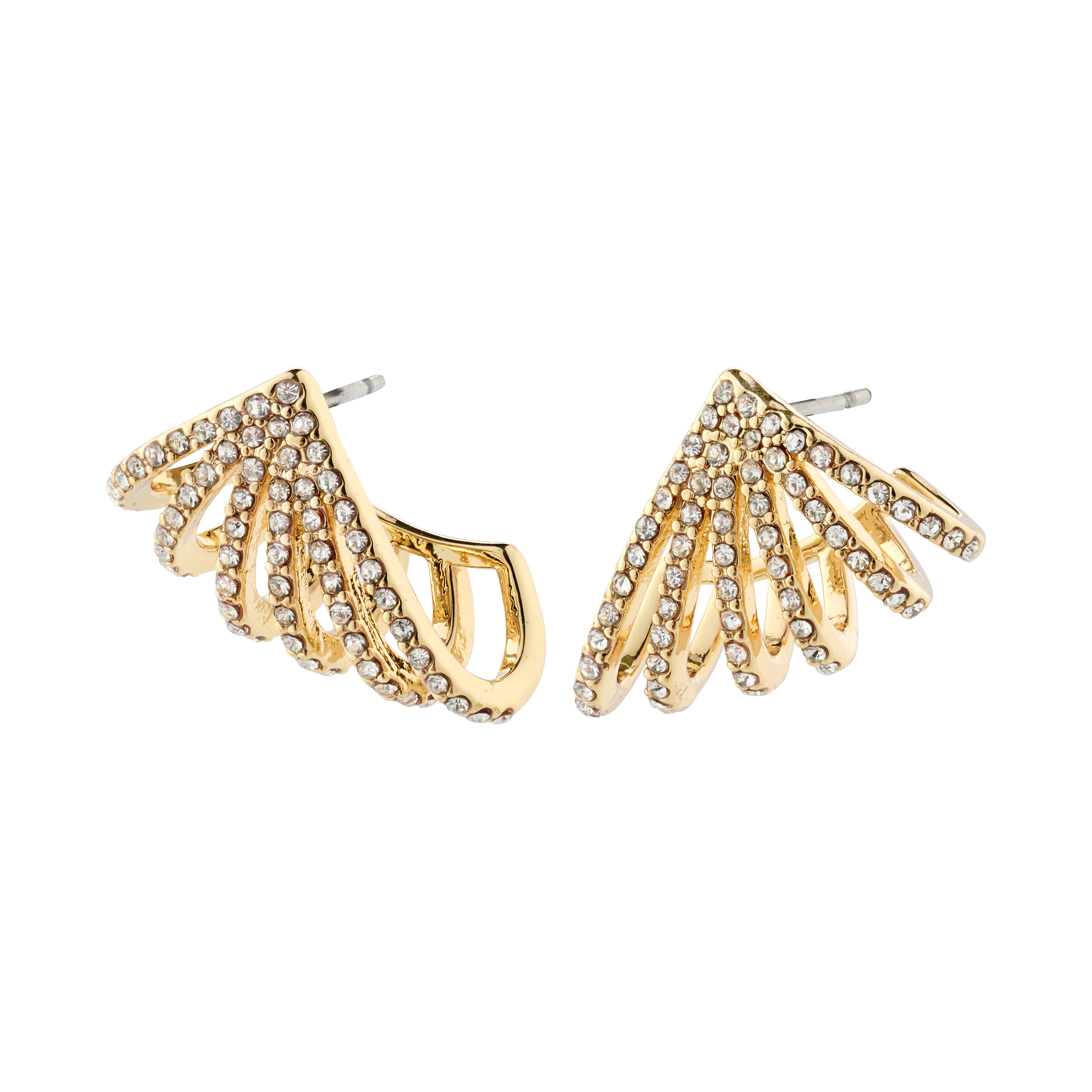 PRISCILLA earrings, gold-plated with shimmering Preciosa crystals, designed to encapsulate the earlobe in a statement-making, sun-inspired style.