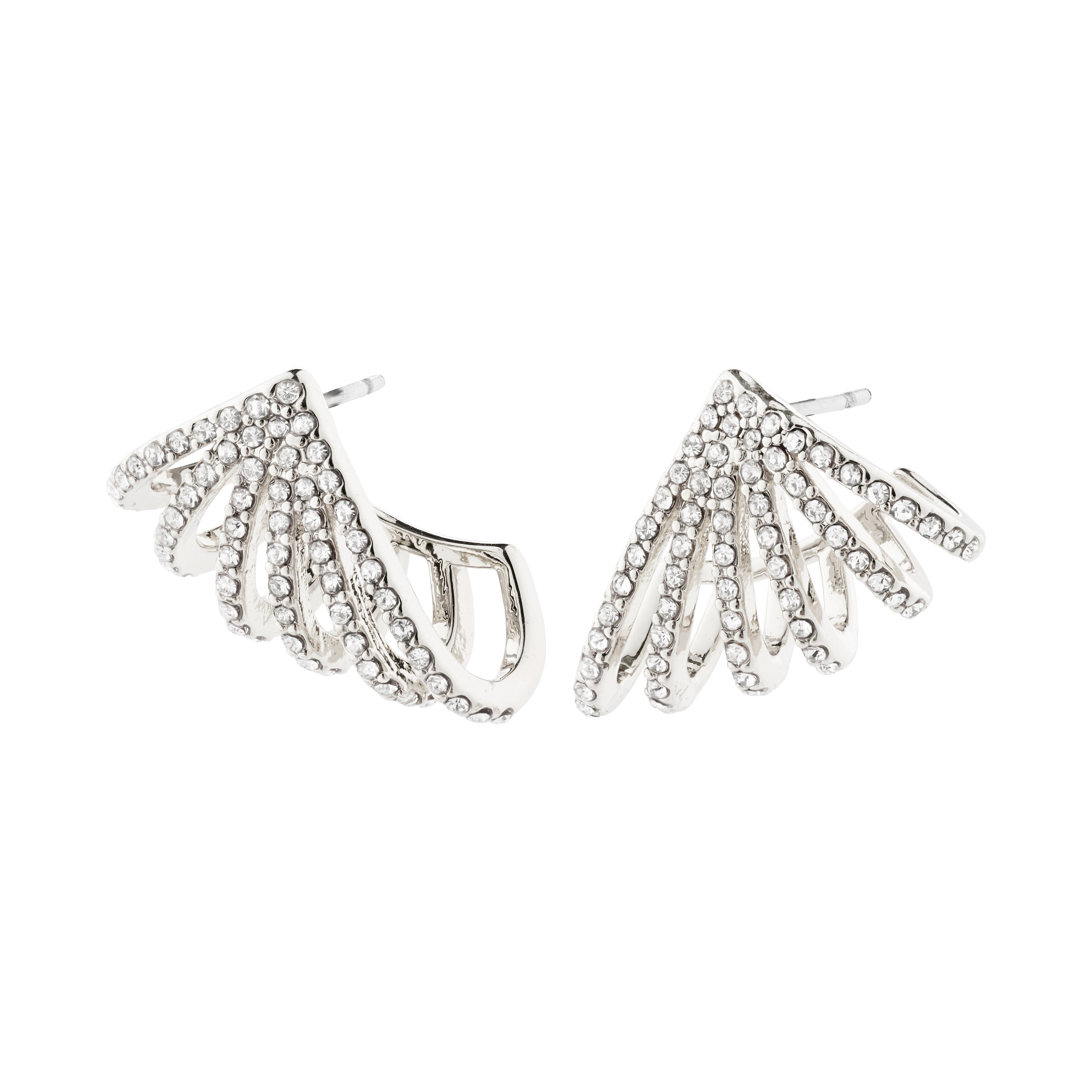 Silver-plated PRISCILLA earrings adorned with shimmering Preciosa crystals, designed for statement-making and crafted from 95% recycled materials for a trendy, sustainable look.