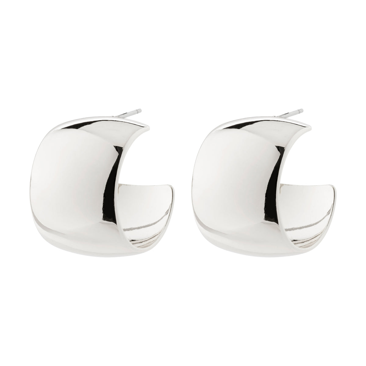 TALULLA silver-plated earrings, ultra-wide hoops with glossy shine, perfect for trendy styles. Made from 98% recycled material, reflecting Pilgrim's sustainable fashion.