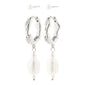 CONSTANCE earrings 2-in-1 set, featuring silver-plated hoops with a genuine freshwater pearl pendant and small glasspearl studs, showcasing Pilgrim's elegant, Scandinavian-inspired design.