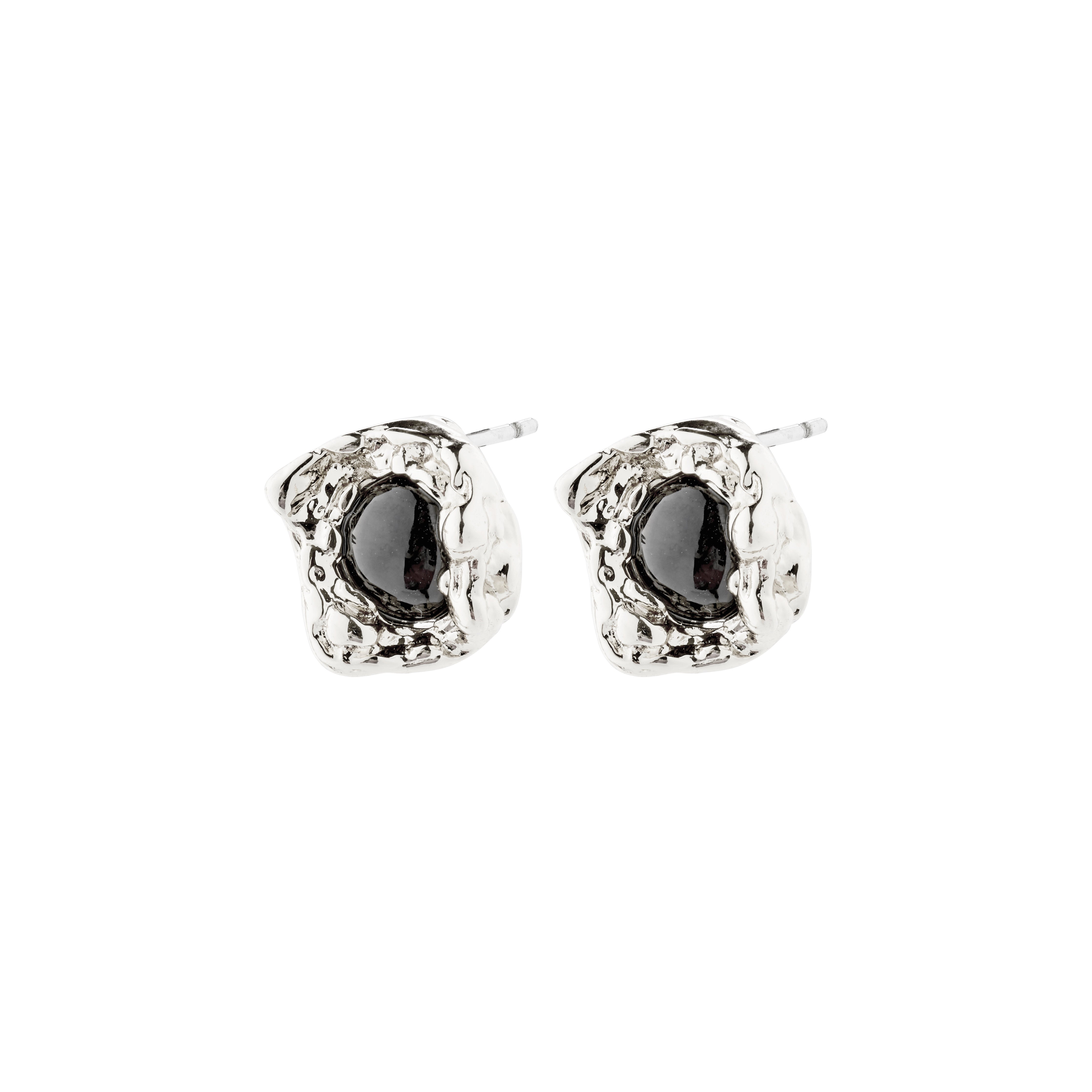 RYPER earrings, silver-plated, featuring black Agate stones in a minimalist design. Perfect for everyday elegance and crafted from 80% recycled material.