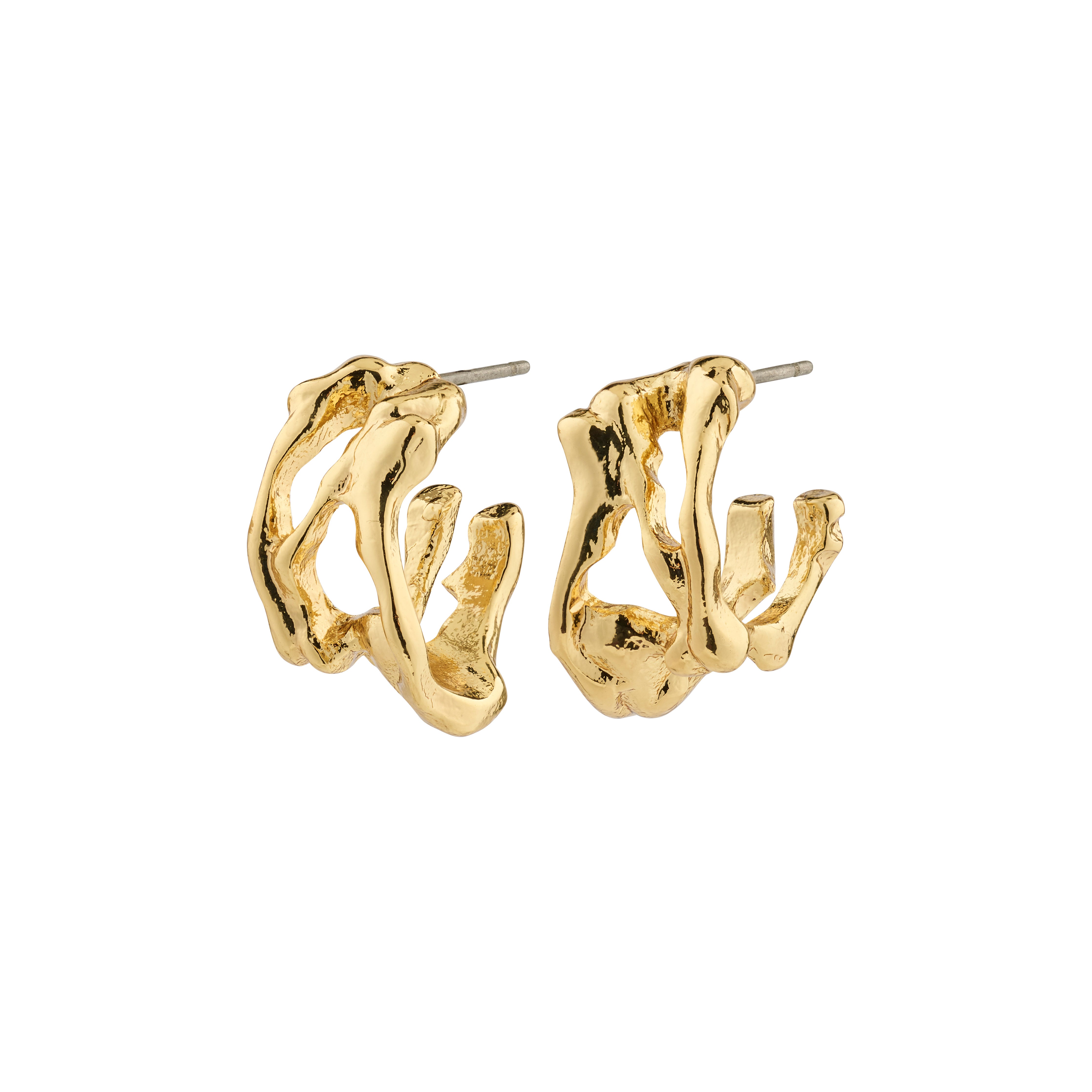 FOTINI gold-plated hoop earrings with organic design, lightweight and transparent. Perfect for daily elegance, crafted from 97% recycled material.
