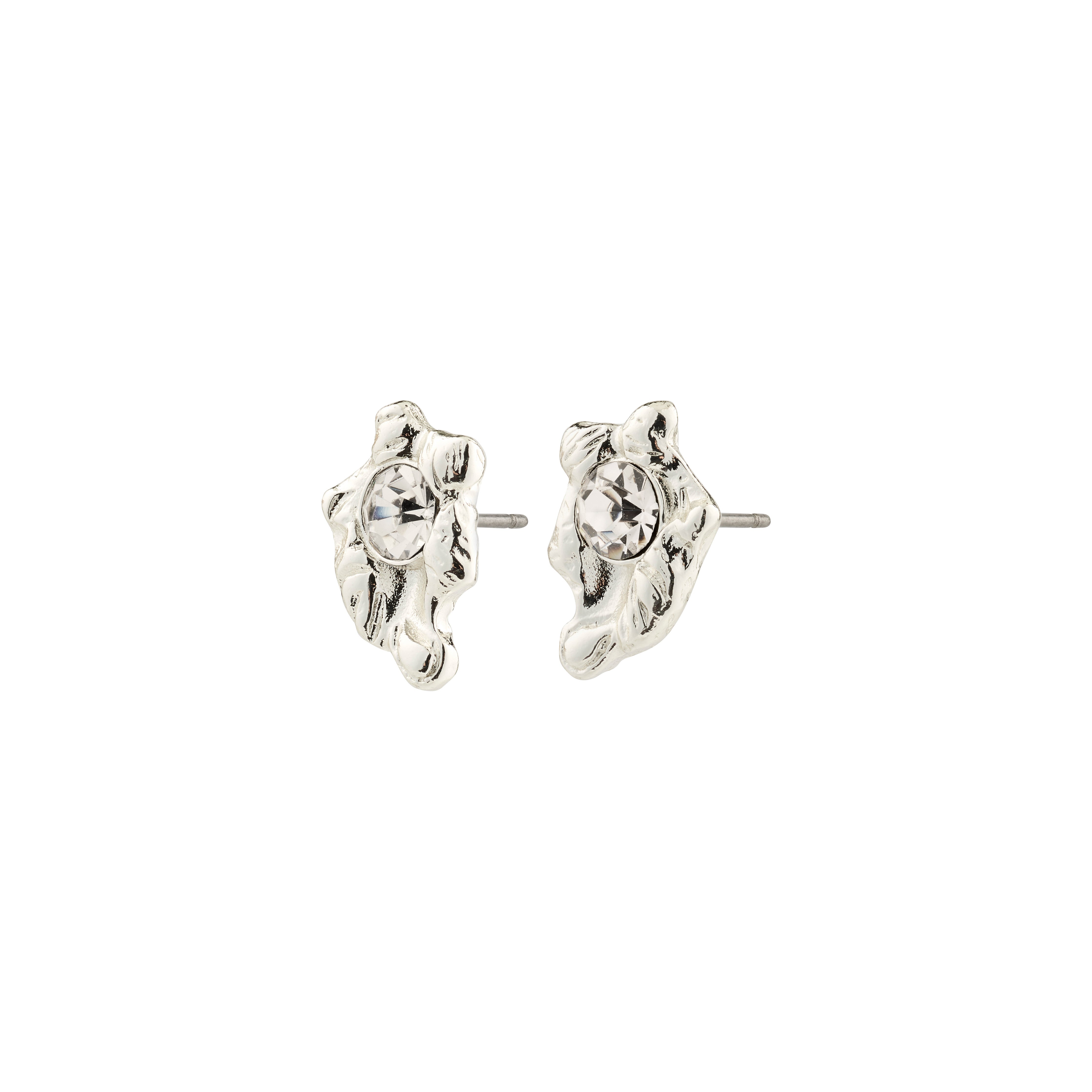 AIAS crystal earrings, silver-plated, with organic design and Preciosa crystals, offering a classy, nature-inspired look from Pilgrim. Made with 91% recycled materials.