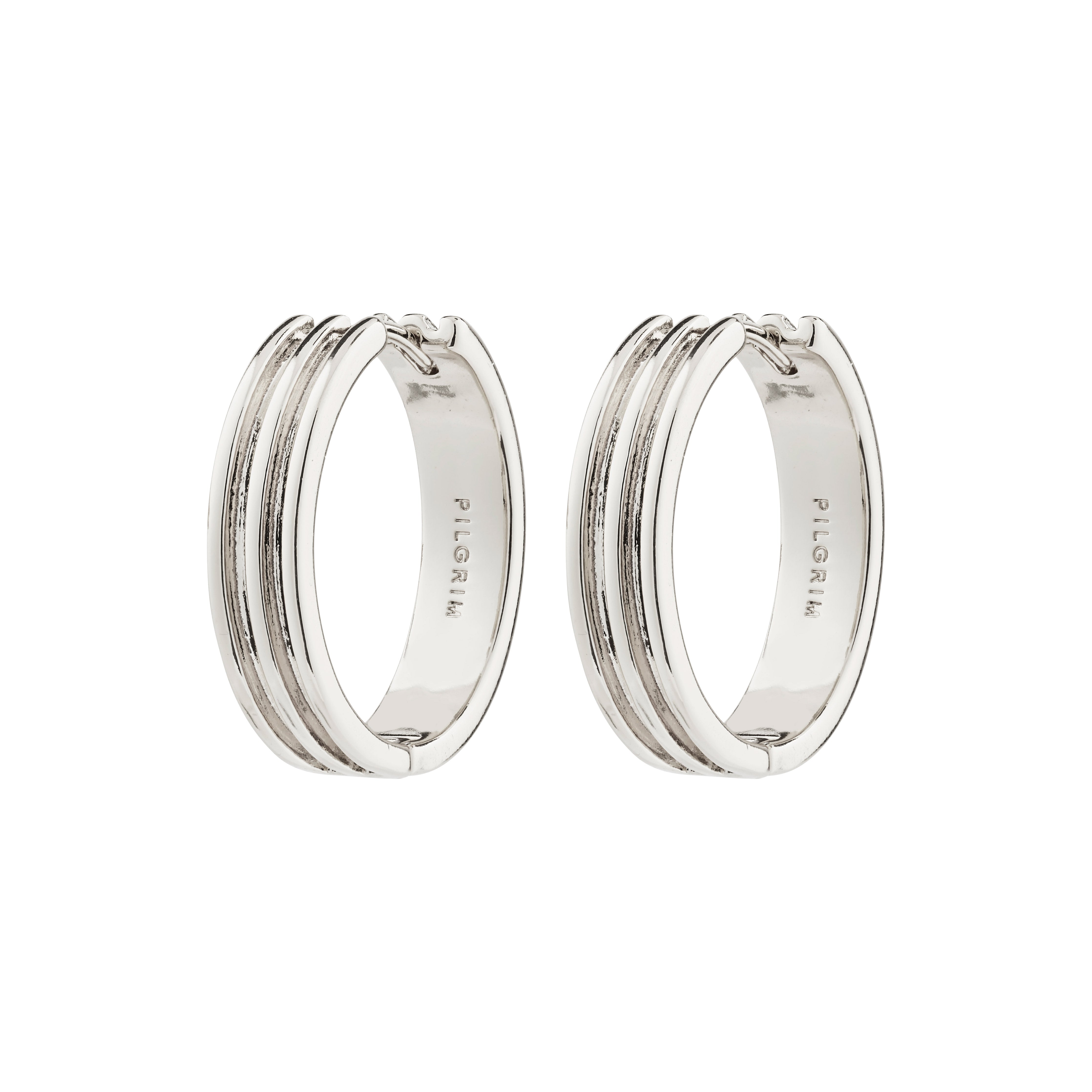 BENNETT silver-plated hoop earrings, featuring a wide, classic design with a modern Scandi touch and easy click clasp, made from 99% recycled materials.