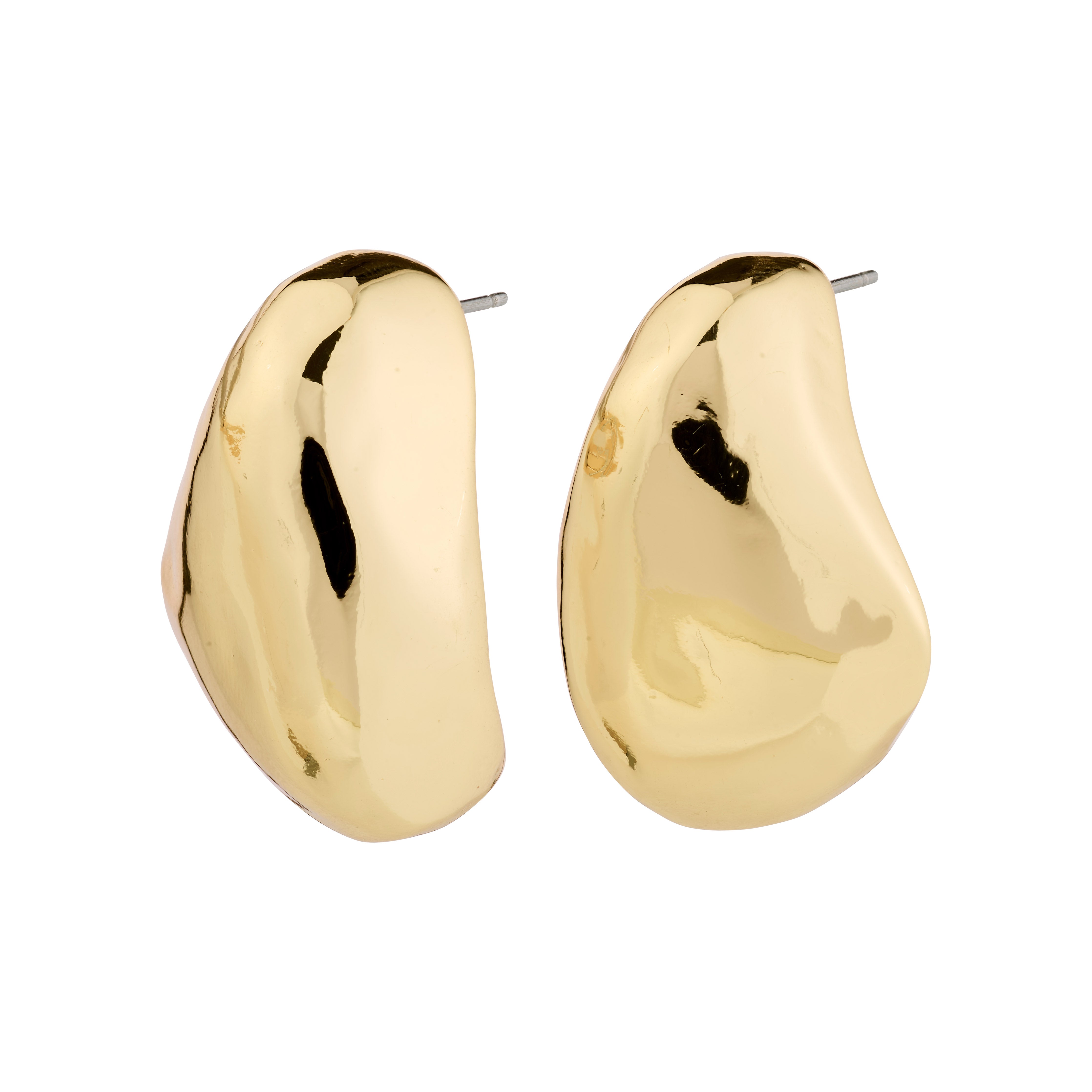 DUNE earrings gold-plated by Pilgrim, featuring a bold, chunky design with a shiny finish, crafted from 98% recycled materials for stylish versatility.