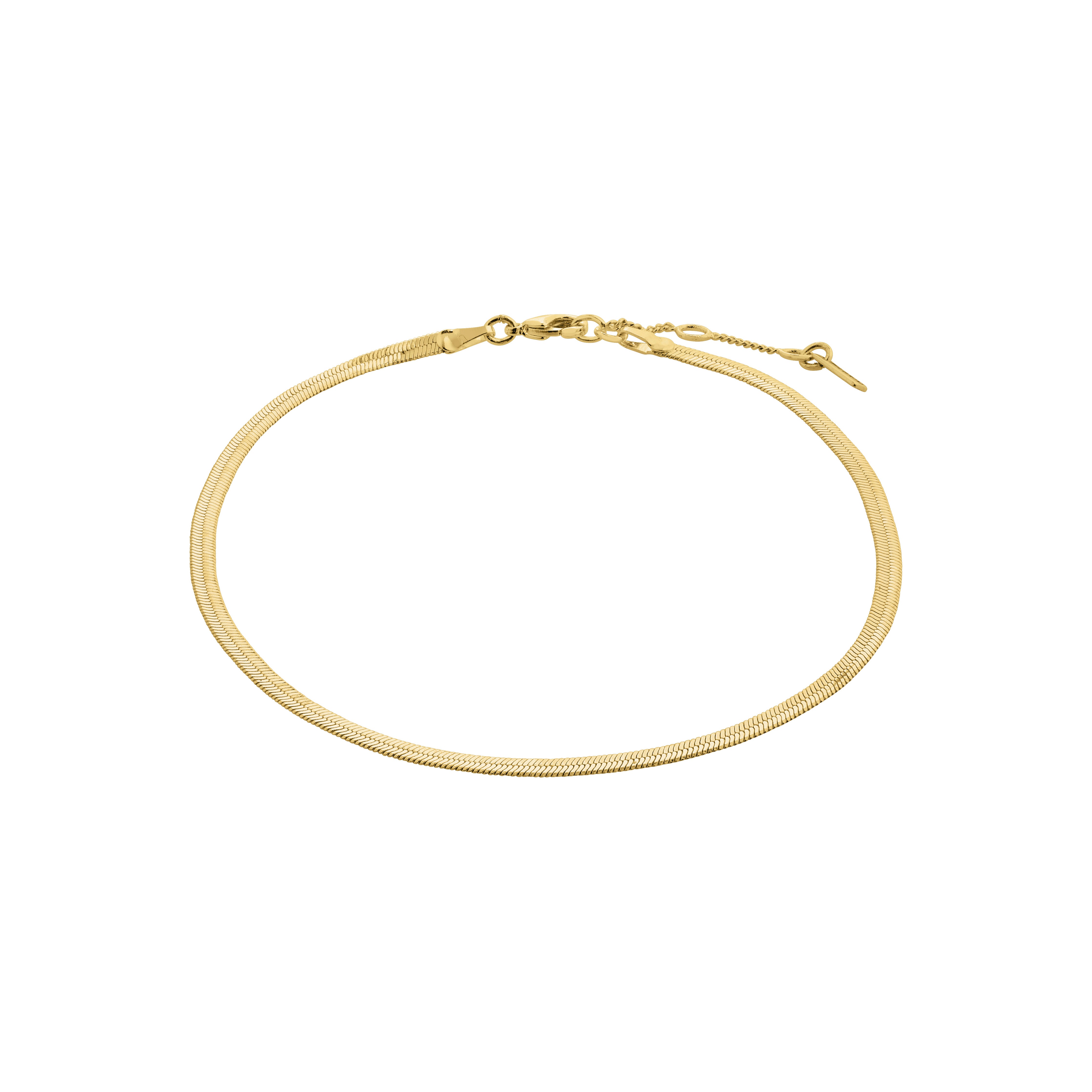 JOANNA anklet, a gold-plated flat snake chain, elegantly displayed on a white background, perfect for adding a touch of summer style to your outfit.