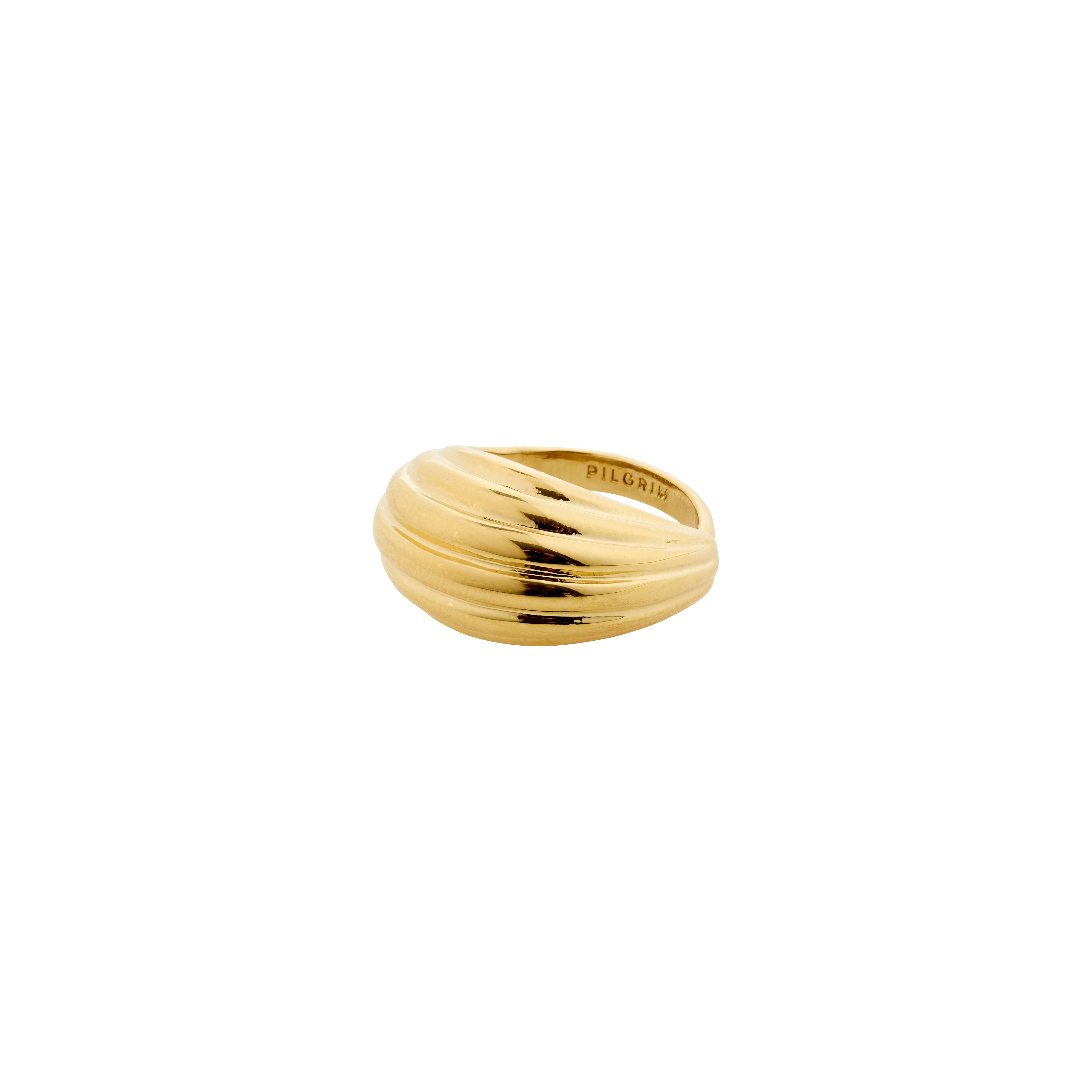 ASLE ring gold-plated with a ribbed, wavy design, offering a minimalist yet bold statement, adjustable for a perfect fit. Crafted from 99% recycled material.