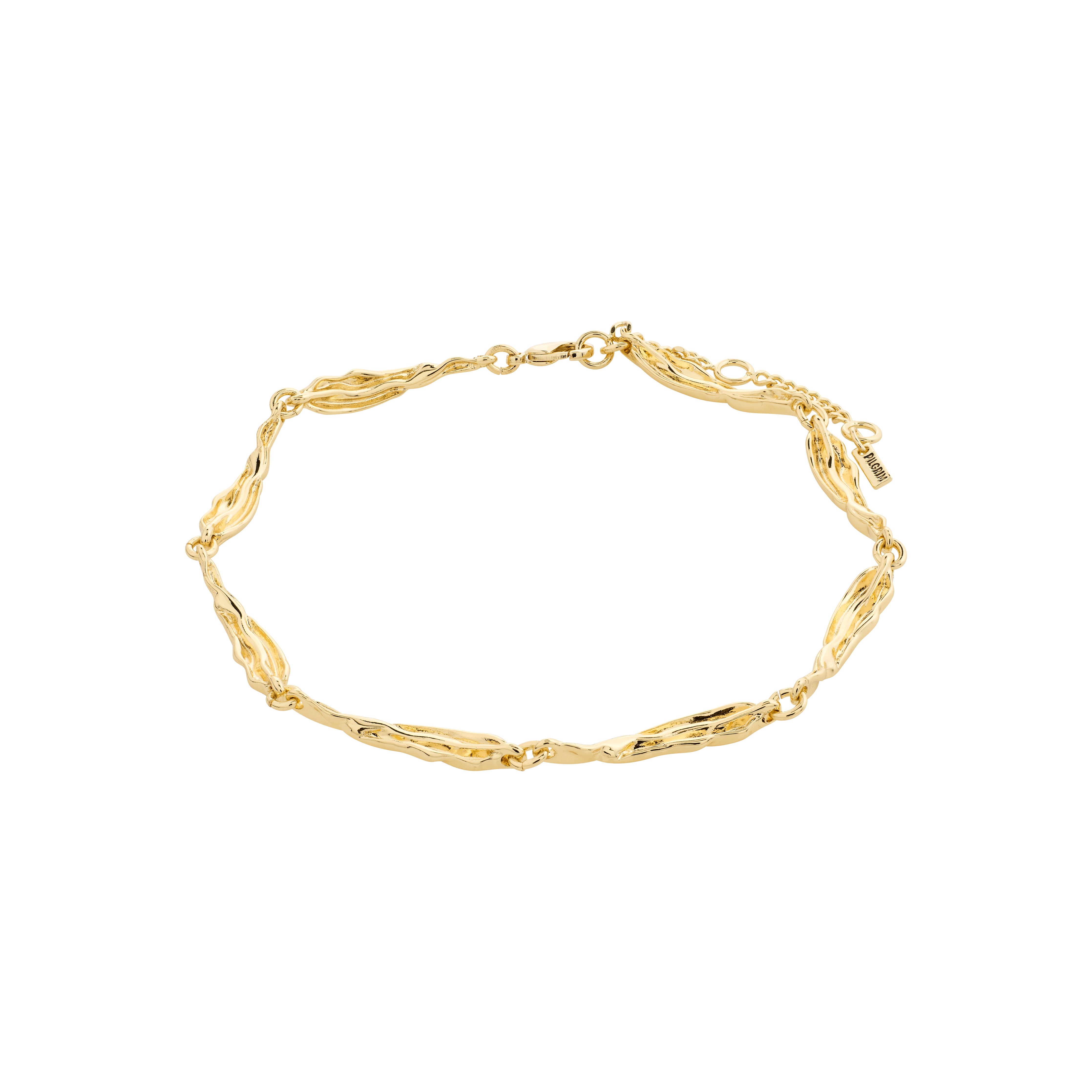 Gold-plated ARIF ankle chain with elongated organic links, ideal for a summery, elegant look, crafted by Pilgrim for style-conscious trendsetters.