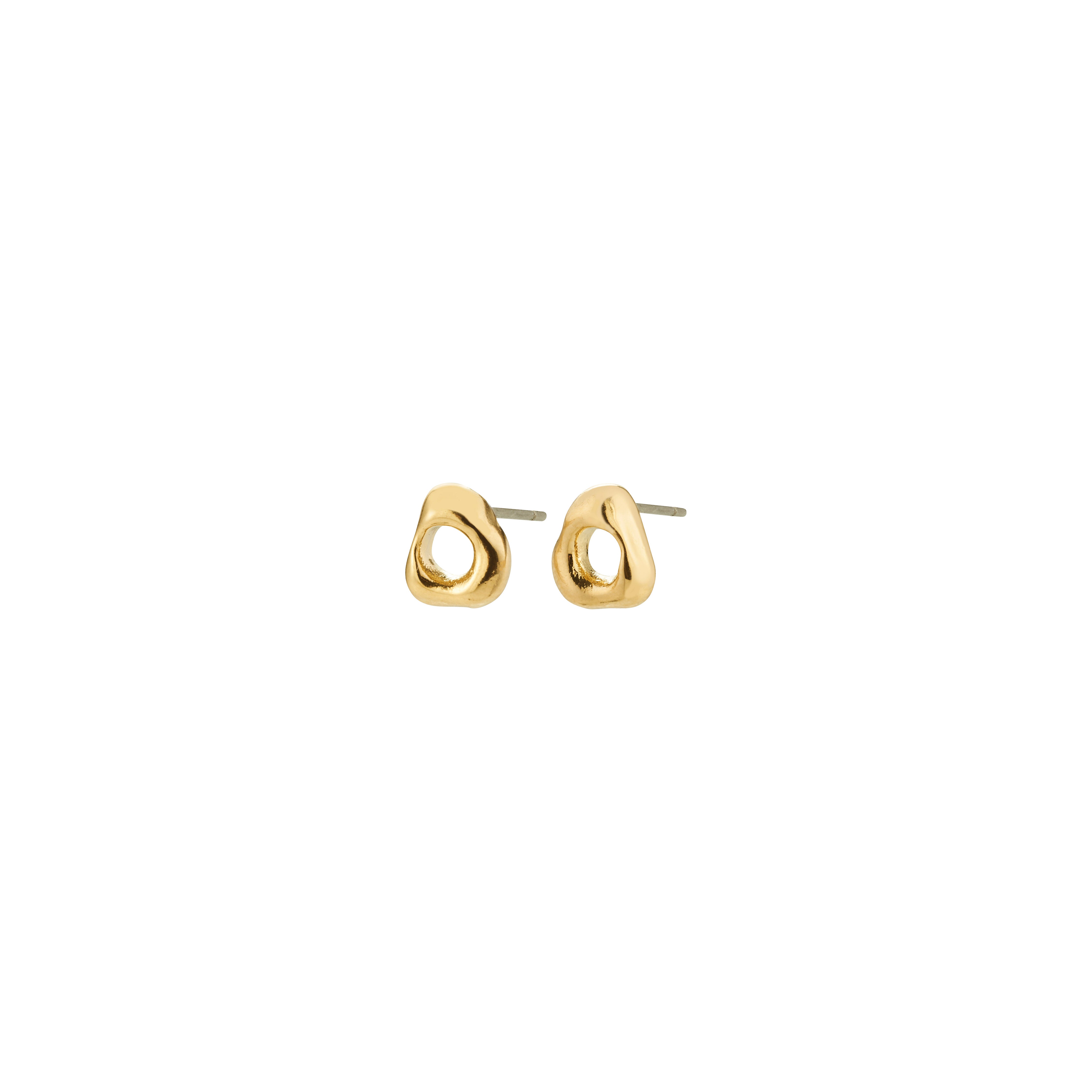 FREE earrings gold-plated: Small, irregular gold-tone studs with a pebble-like outline and hollow triangle center, offering a natural, versatile look for everyday wear.