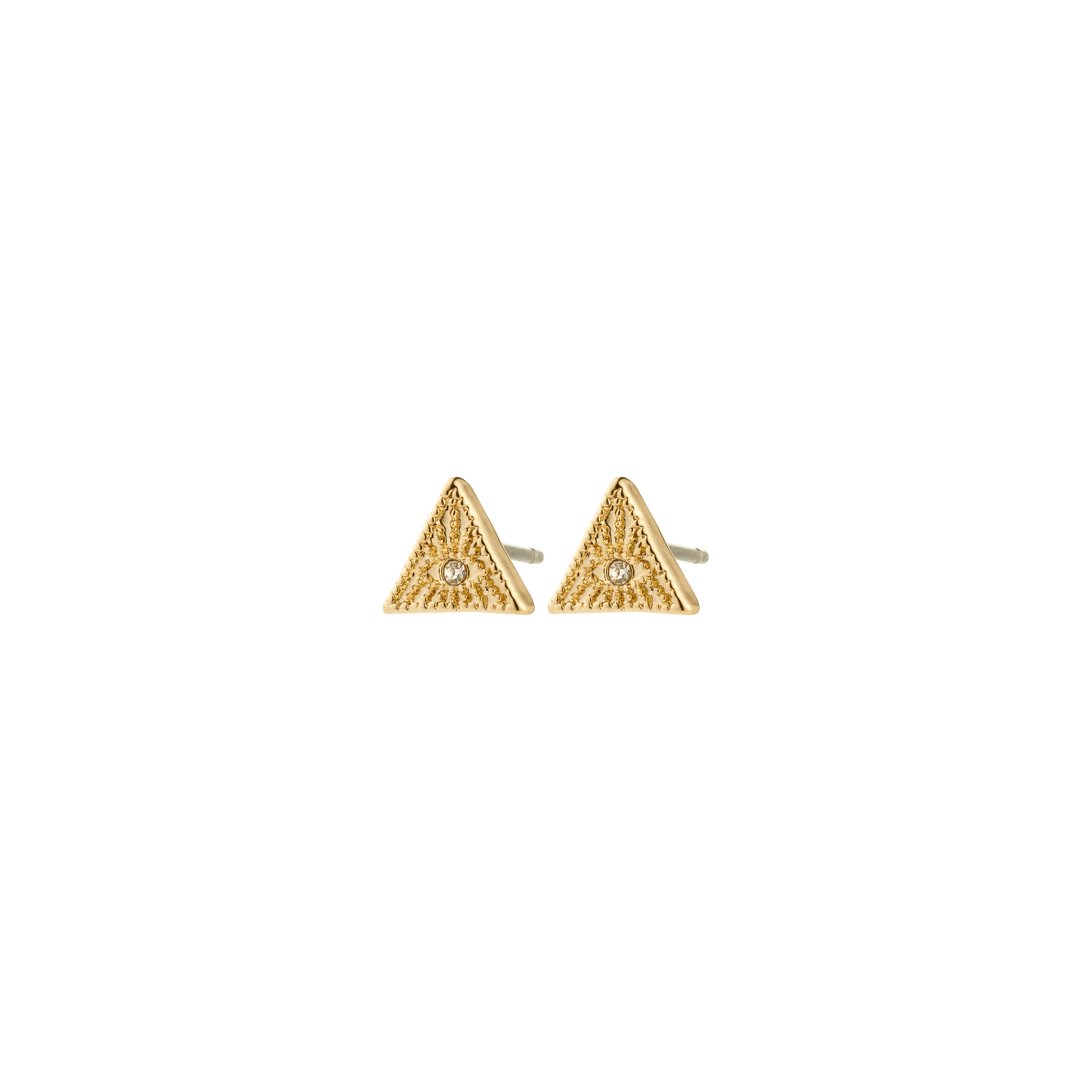 RYLEE earrings gold-plated featuring textured triangular studs with a central crystal, offering a boho chic, spiritual vibe for minimalist or stacked styling.