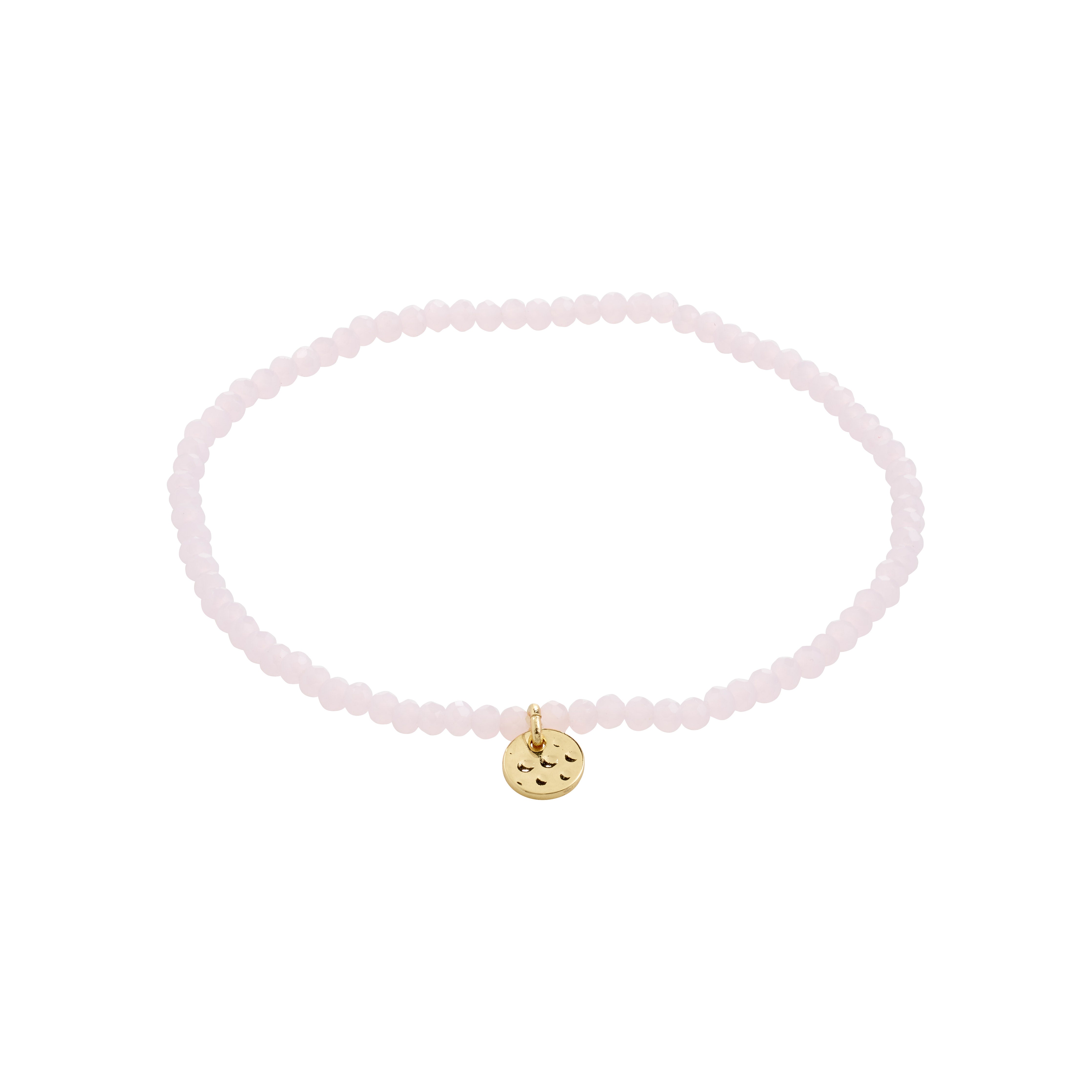 INDIE bracelet rose, gold-plated with faceted glass beads and a gold charm, perfect for stacking and versatile styling. Measures 17 cm, fits most wrists.